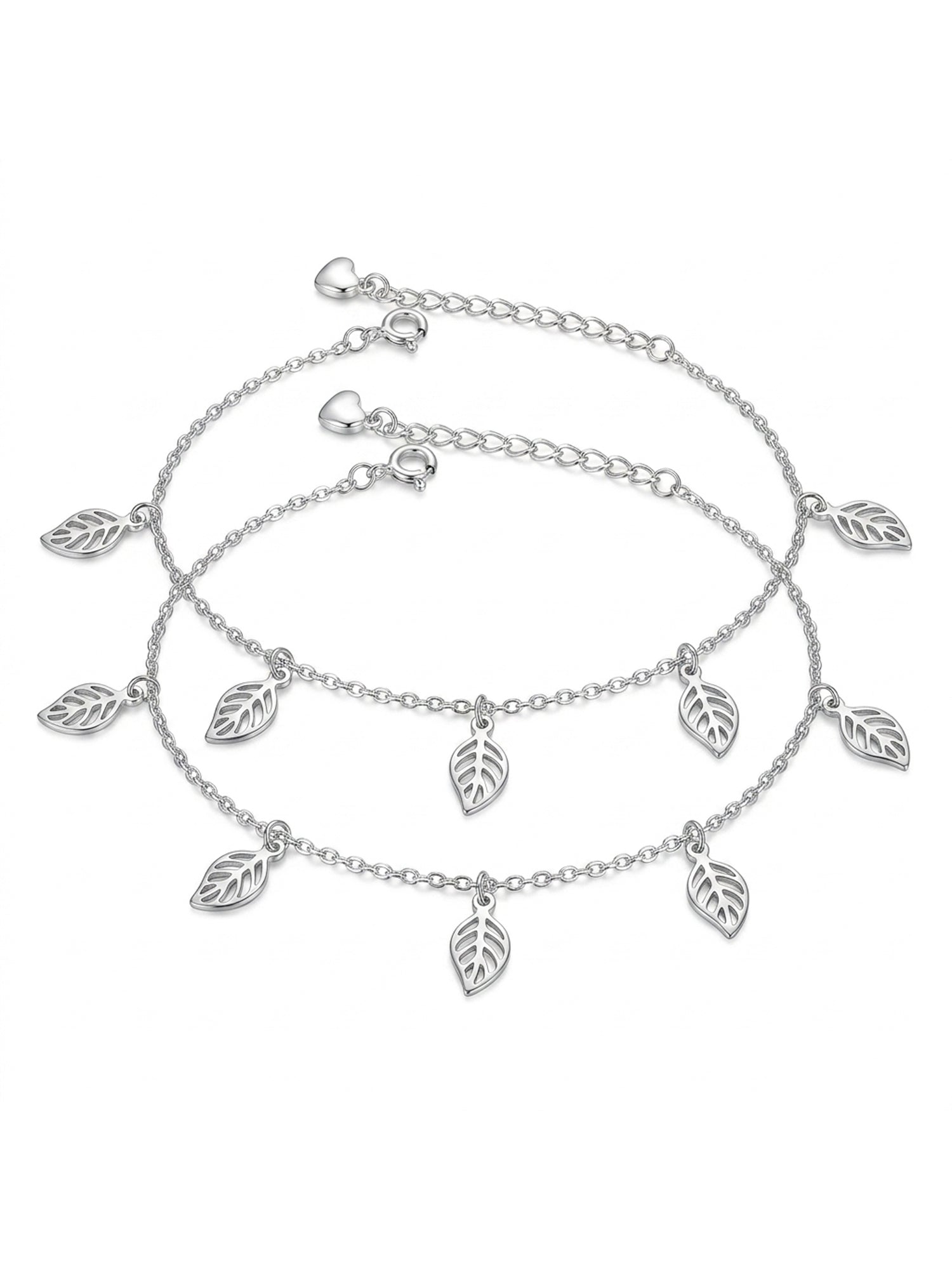 Hollow Leaf Charm Anklet Set of 2