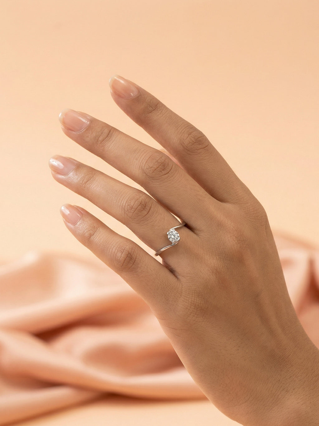 Silver Fluid Contour Solitaire Ring