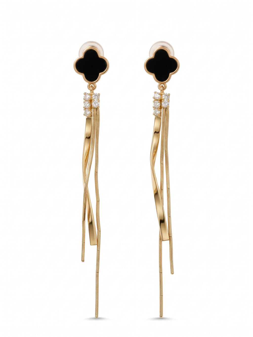 The Onyx Clover Cascading Tassel Drop Earrings