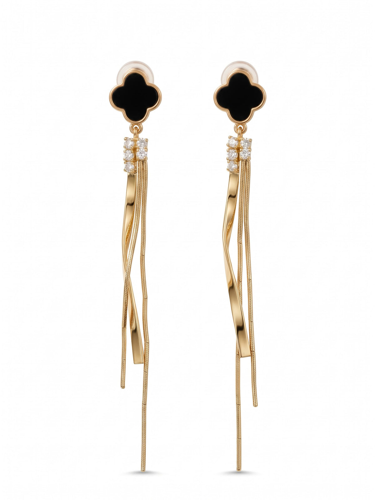 The Onyx Clover Cascading Tassel Drop Earrings