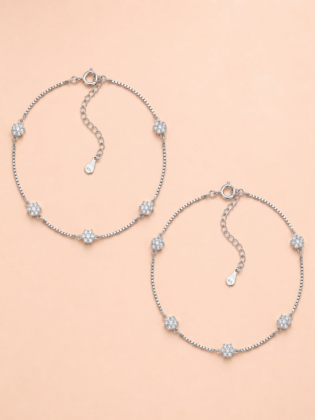 Celestial Floral Pavé Box Chain Anklet Pair