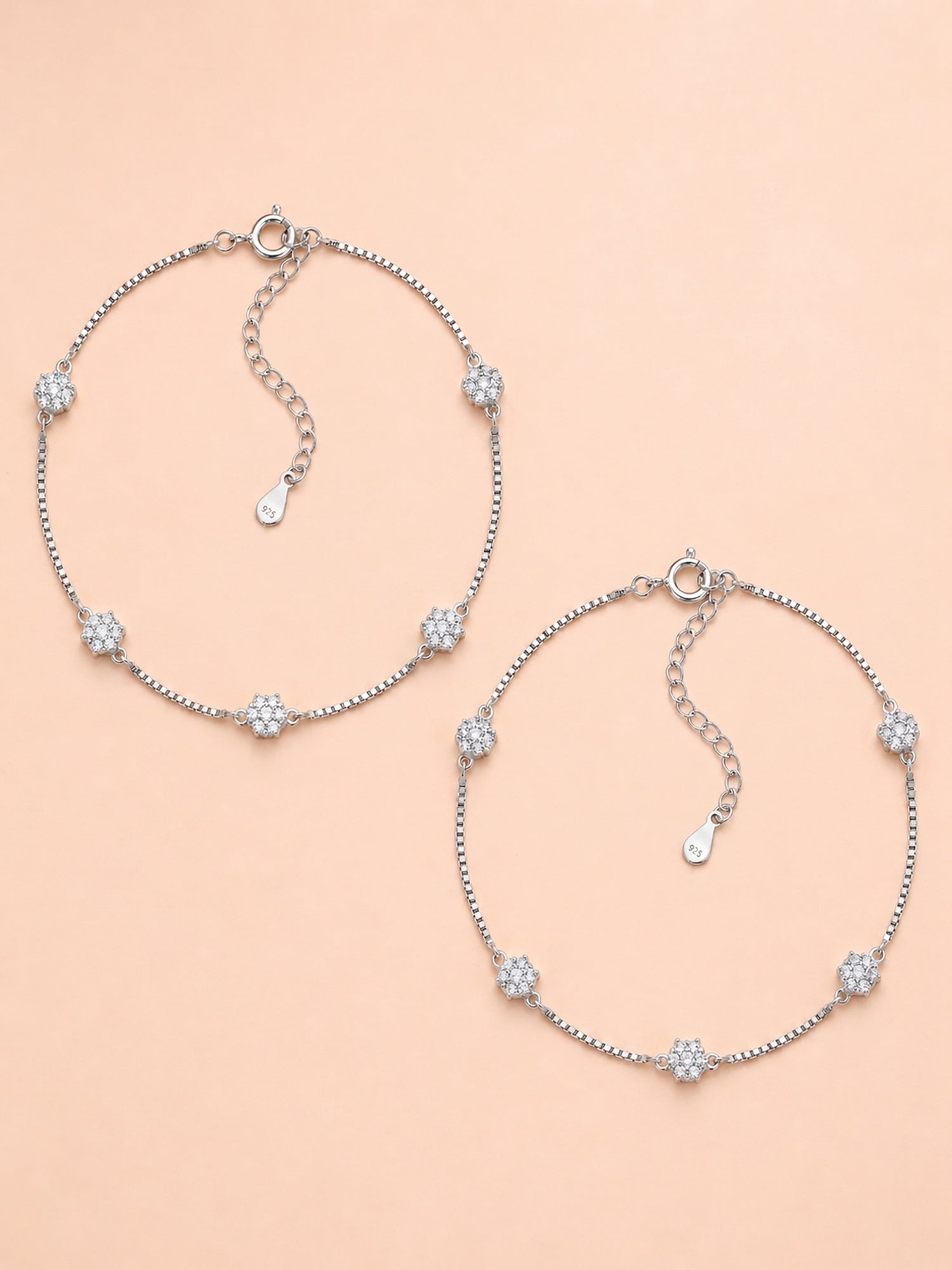 Celestial Floral Pavé Box Chain Anklet Pair
