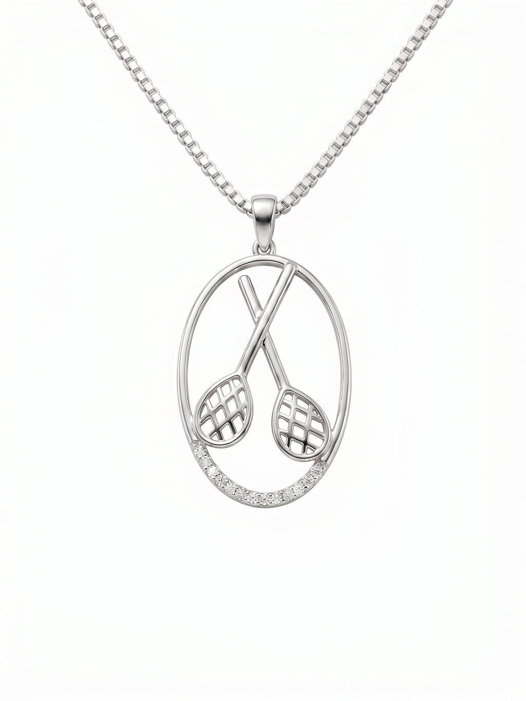 Crossed Tennis Rackets Oval Pendant Necklace