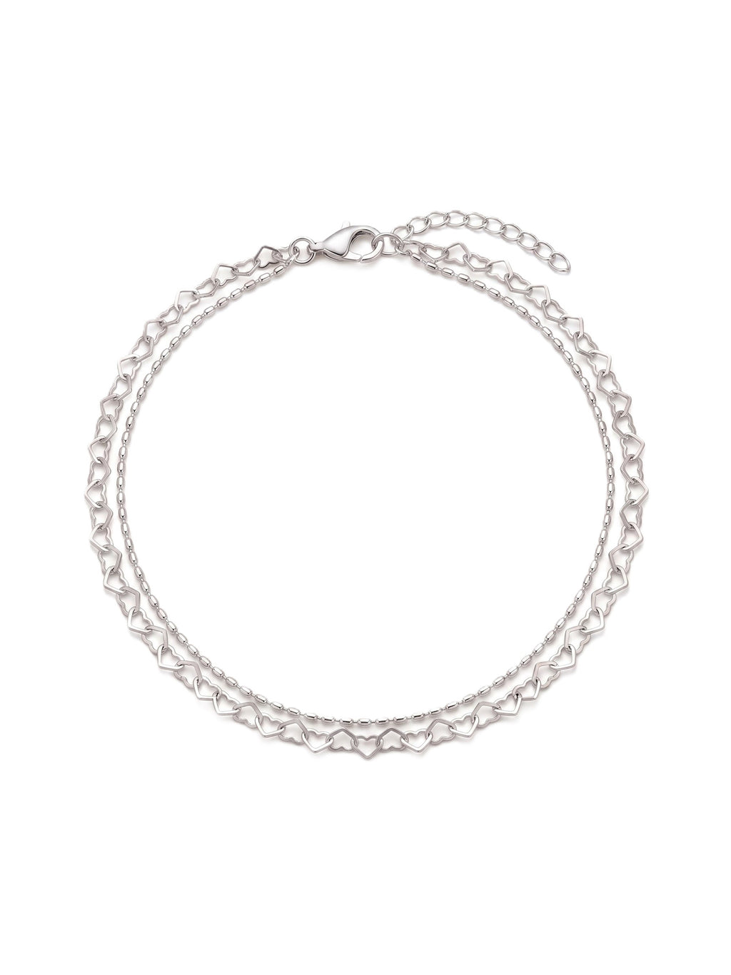 Silver Open-Heart Layered Anklet