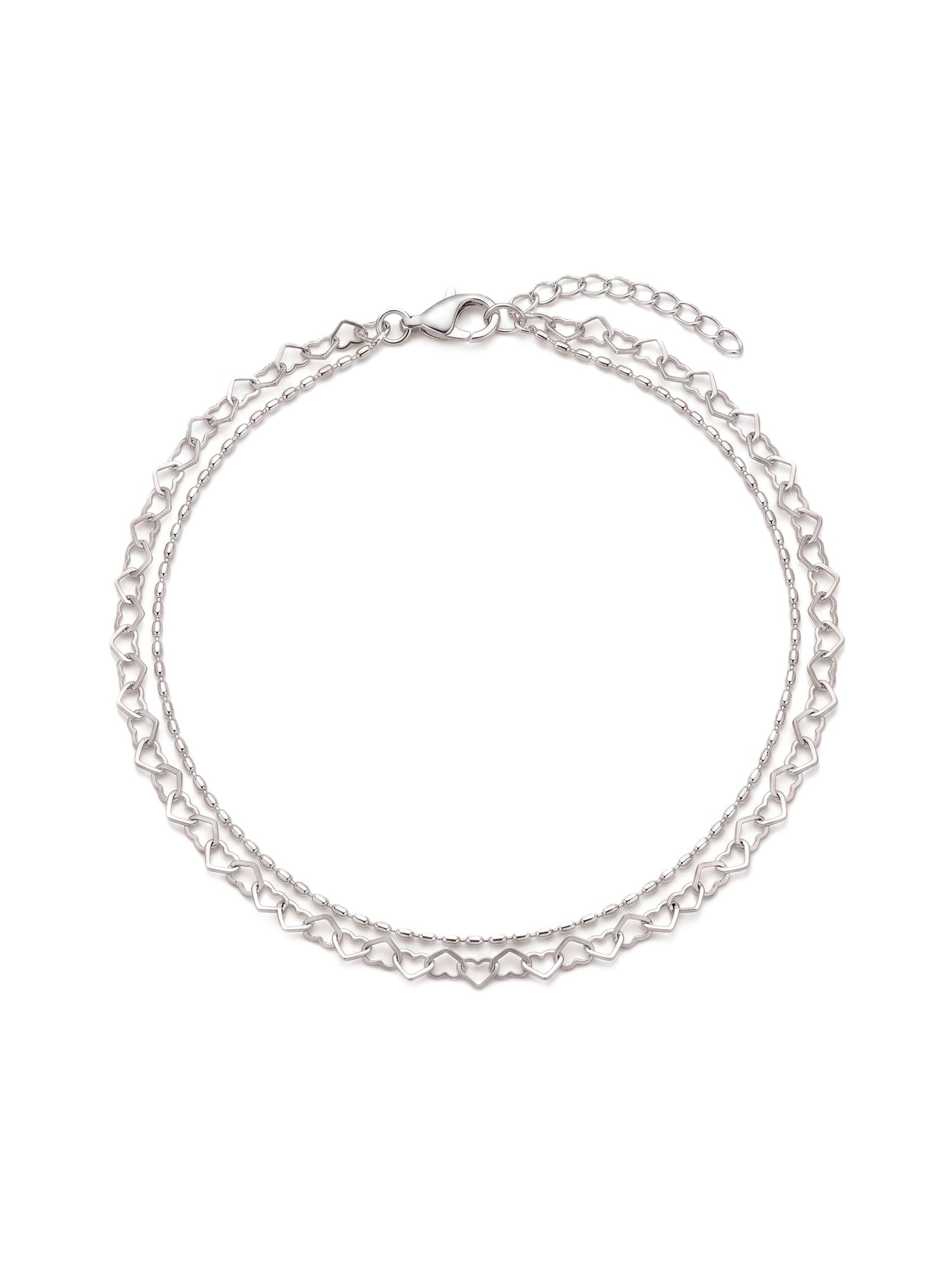 Silver Open-Heart Layered Anklet