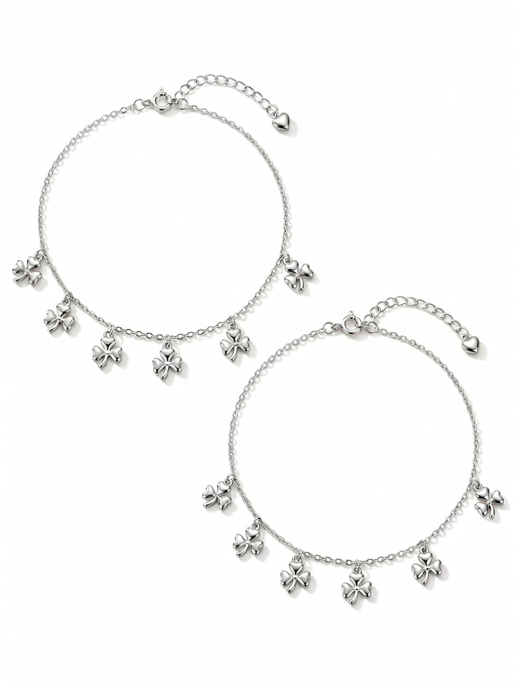 Three-Leaf Clover Charm Anklet Set of 2