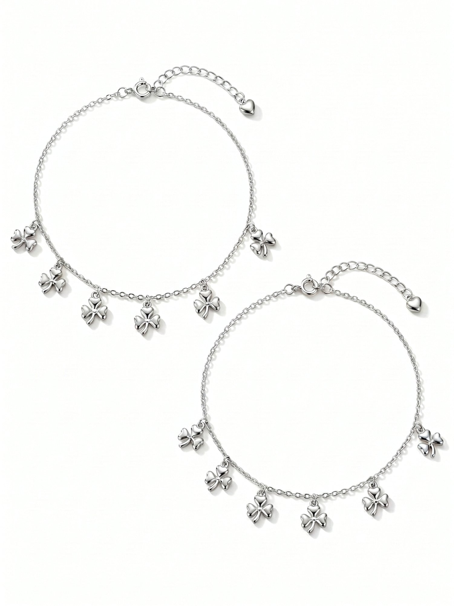 Three-Leaf Clover Charm Anklet Set of 2