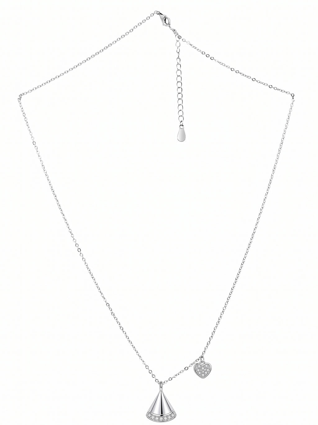 Mother of Pearl Fan & Pavé Heart Charm Necklace