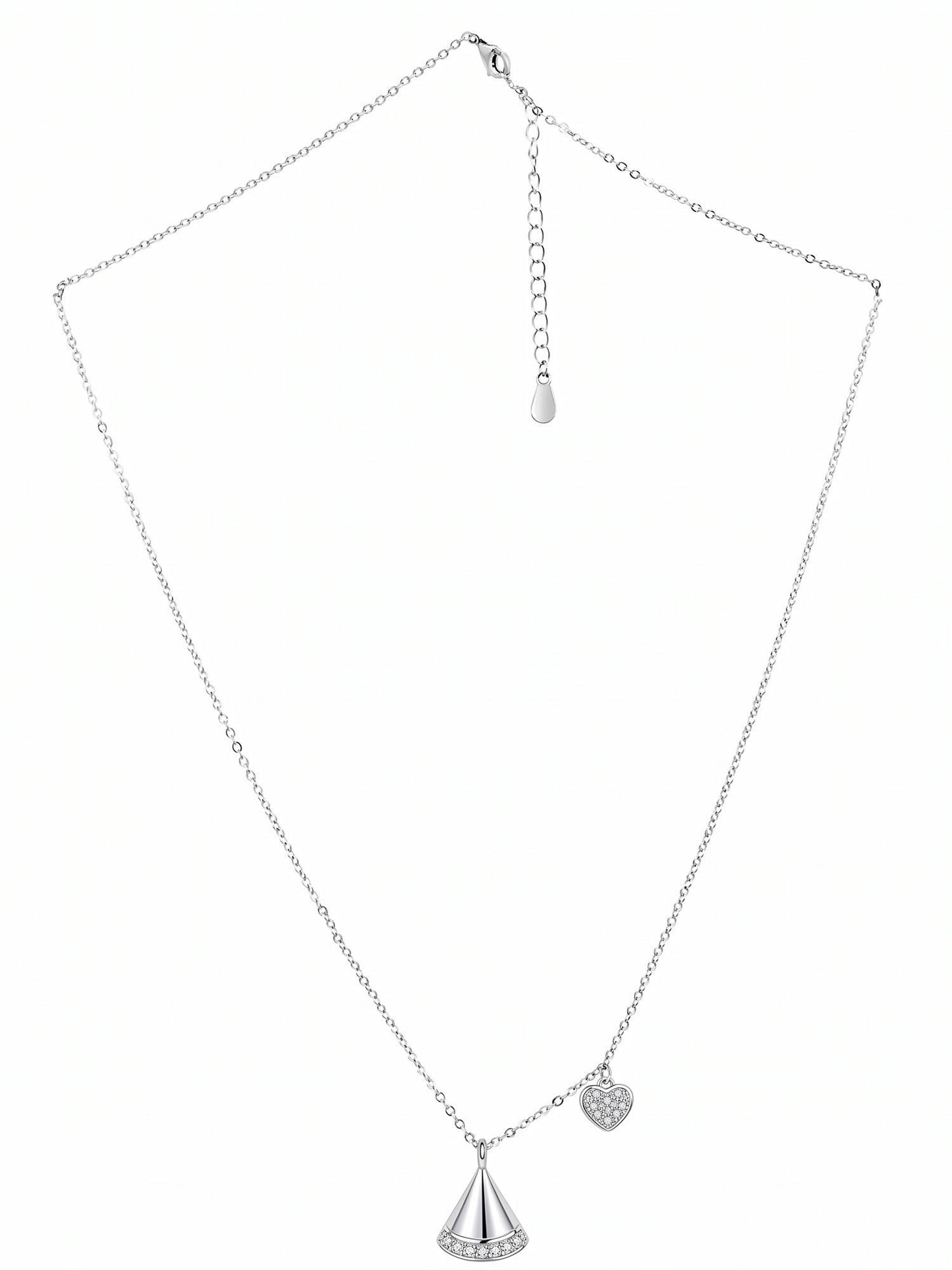 Mother of Pearl Fan & Pavé Heart Charm Necklace