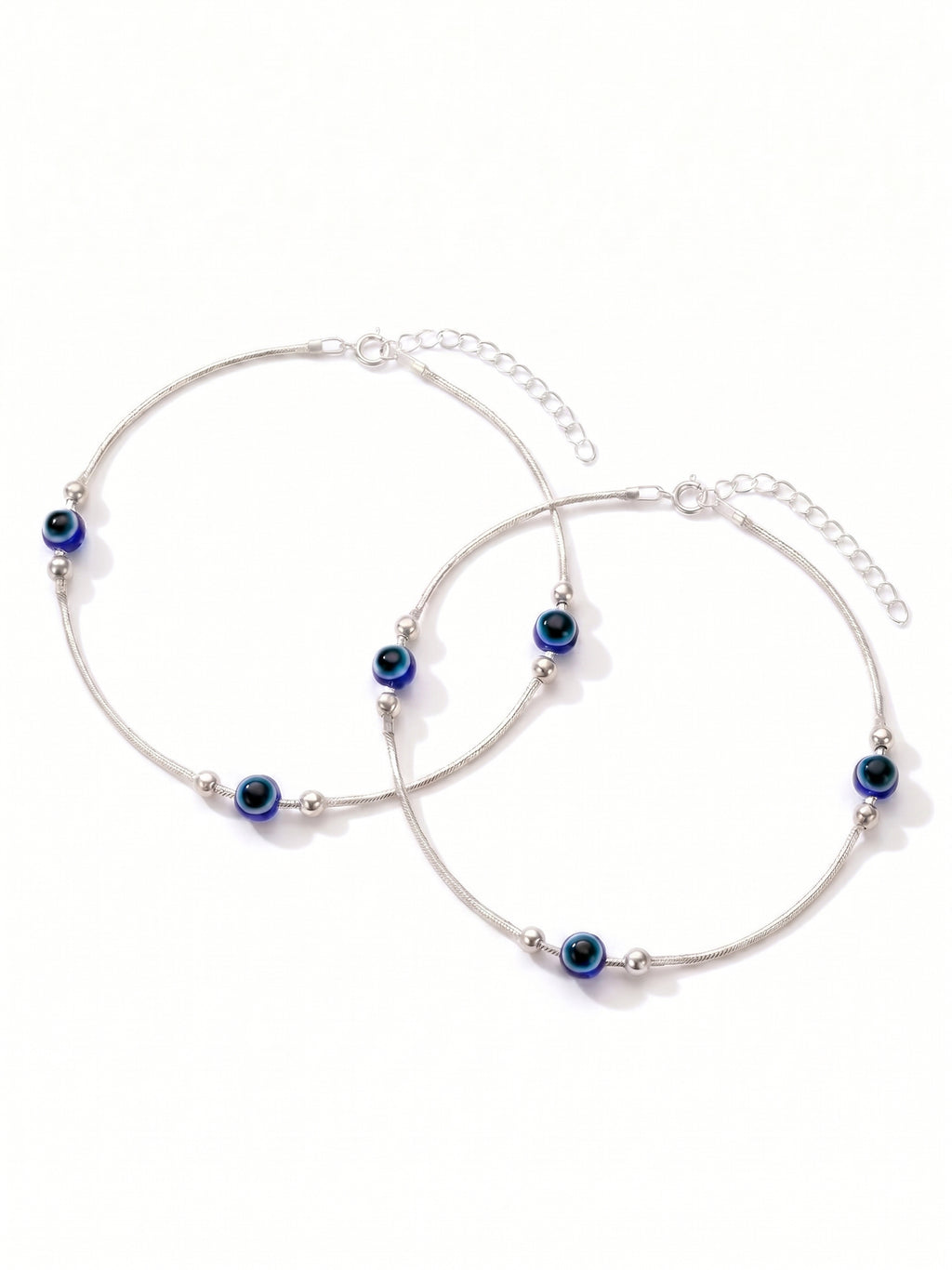 Evil Eye Bead Snake Chain Anklet Set of Two
