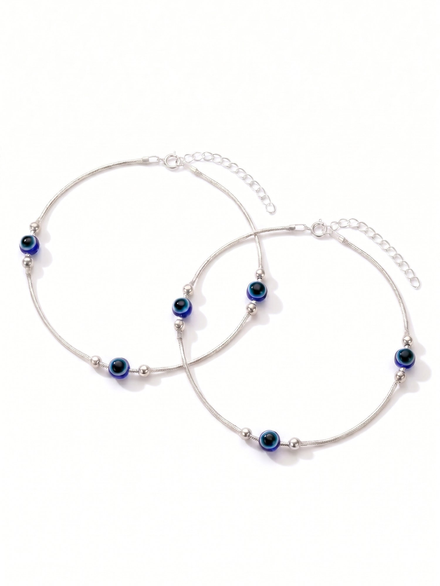 Evil Eye Bead Snake Chain Anklet Set of Two