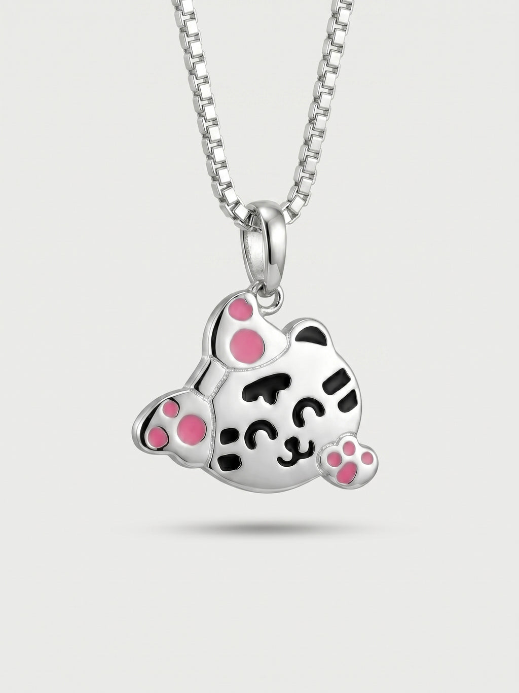 Happy Cat Face Pink Paw Pendant Necklace for Kids