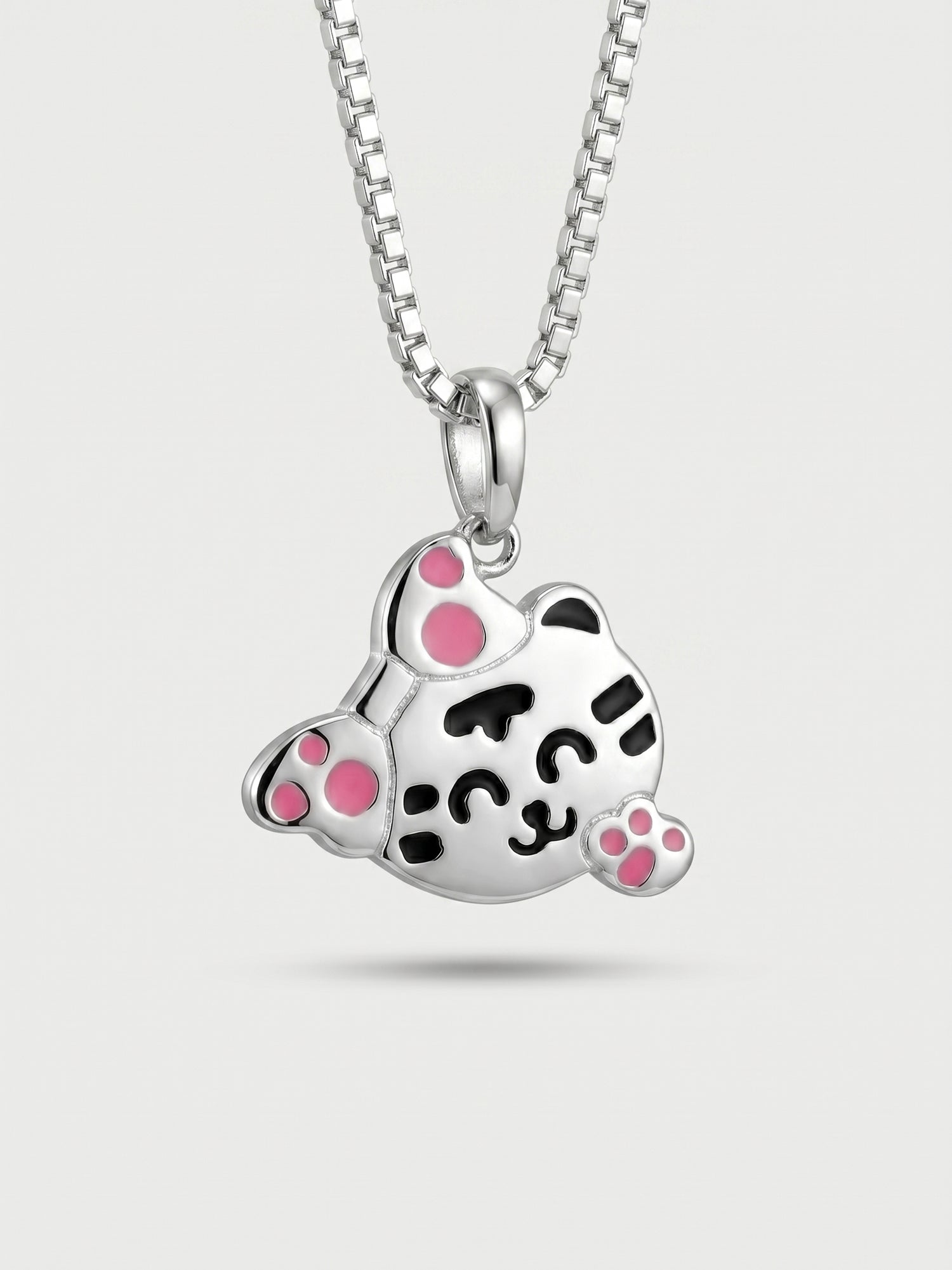 Happy Cat Face Pink Paw Pendant Necklace for Kids