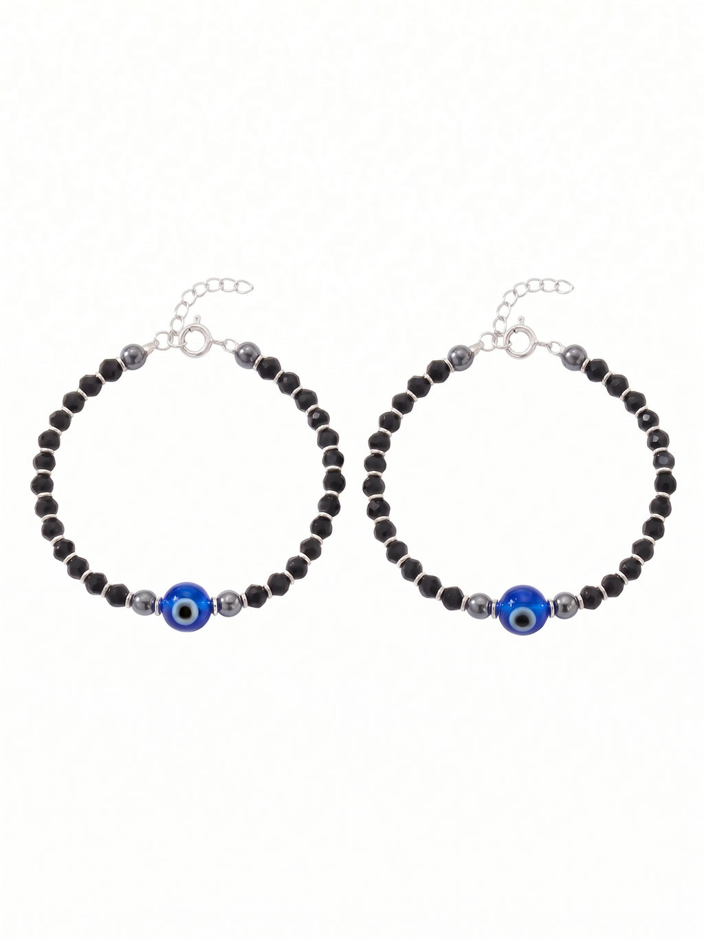 Baby Single Evil Eye Black Crystal Bead Anklet Set of Two