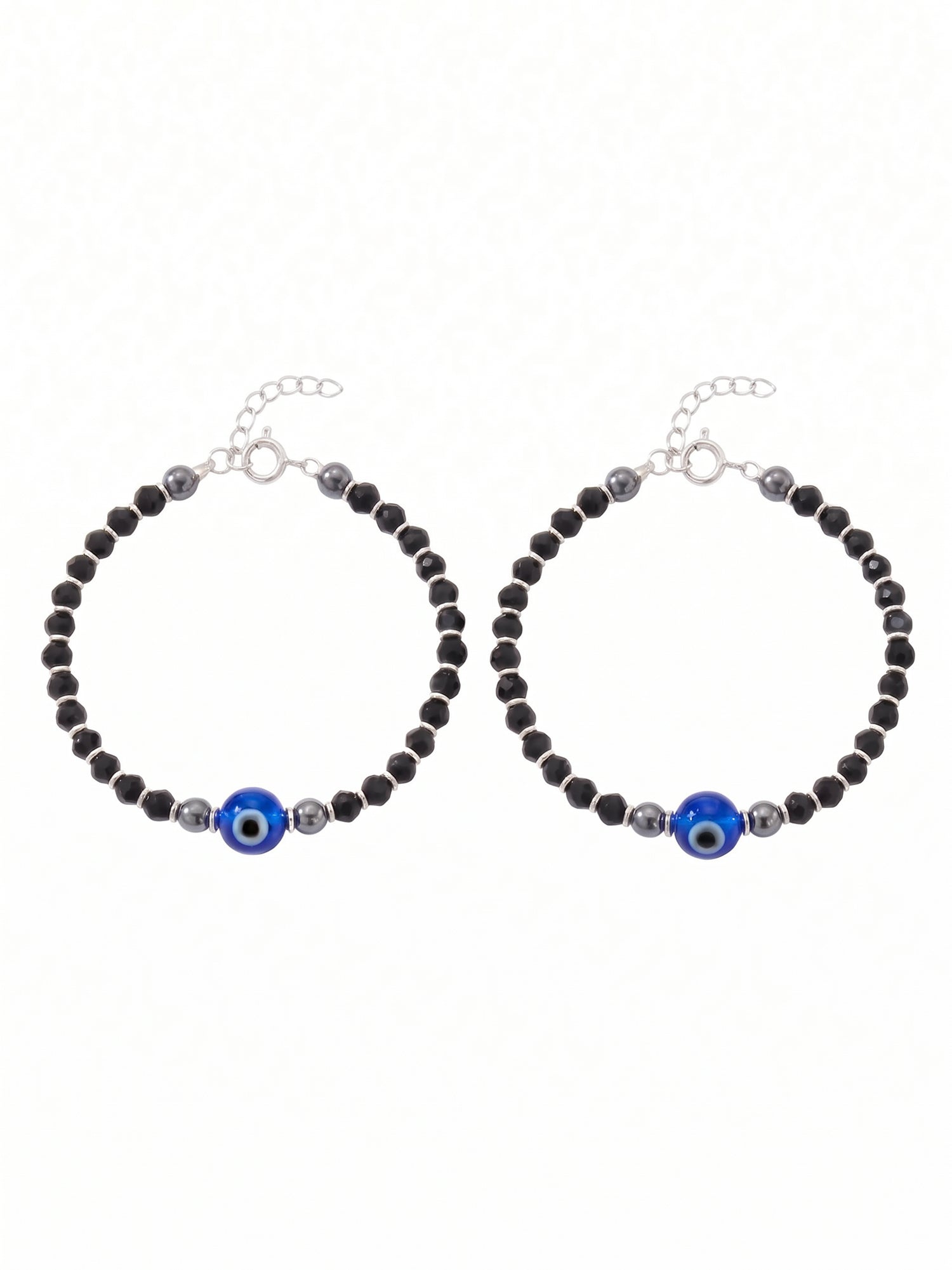 Baby Single Evil Eye Black Crystal Bead Anklet Set of Two