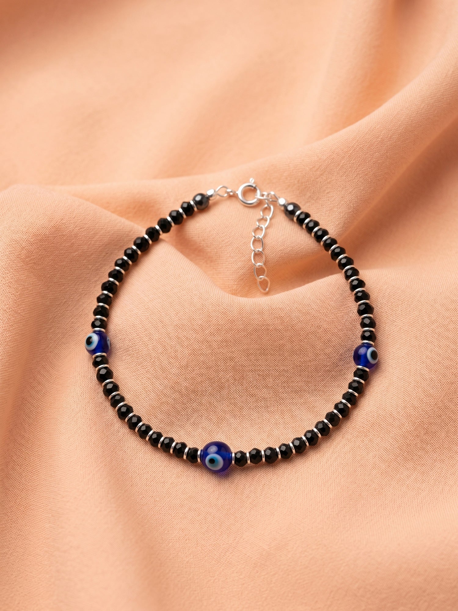 Triple Evil Eye Black Crystal Bead Bracelet