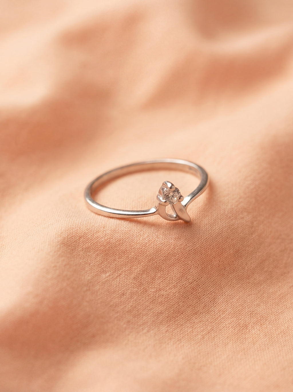 Silver Crescent Solitaire Ring