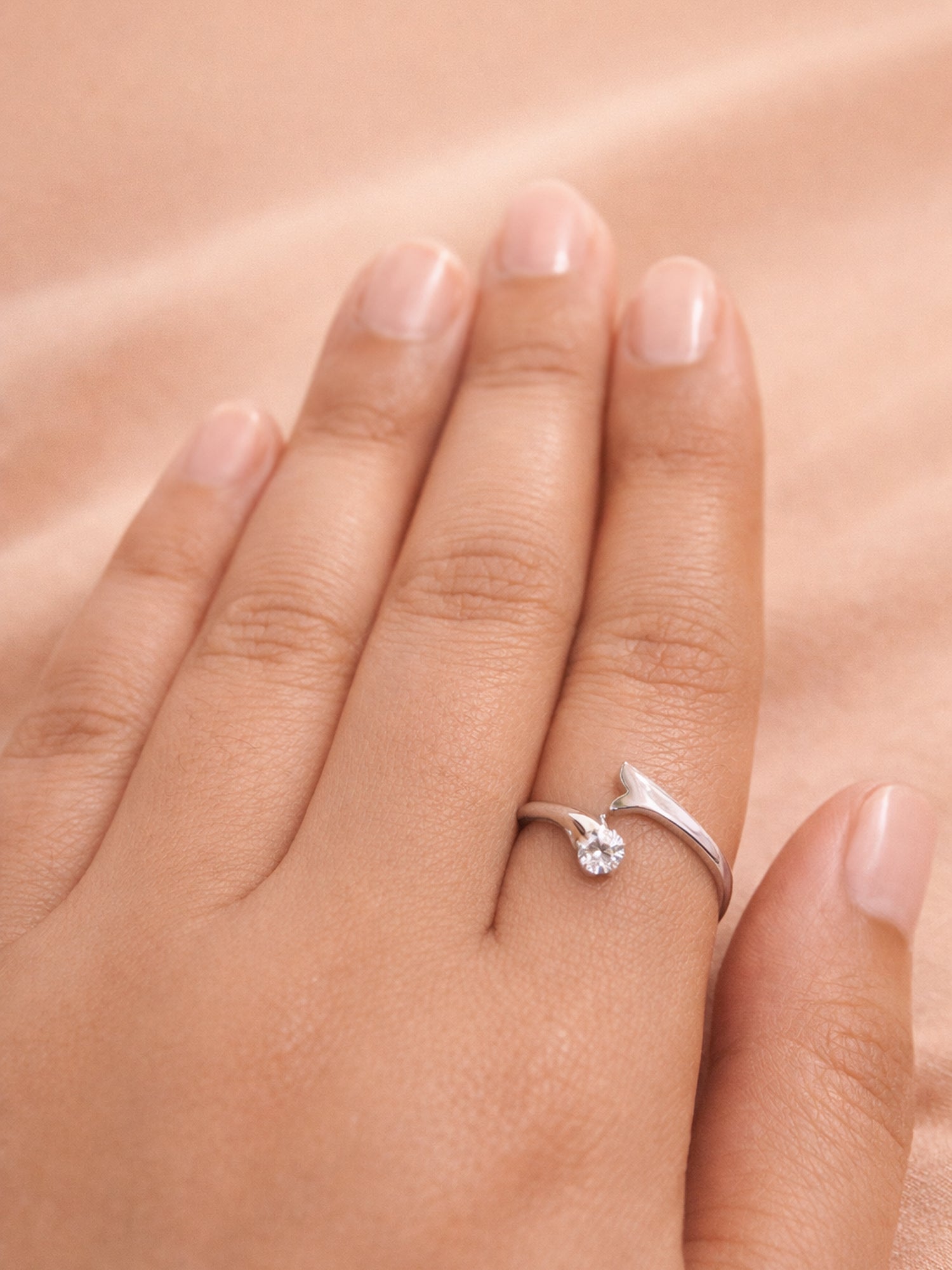 Silver Sculptural Bypass Solitaire Ring