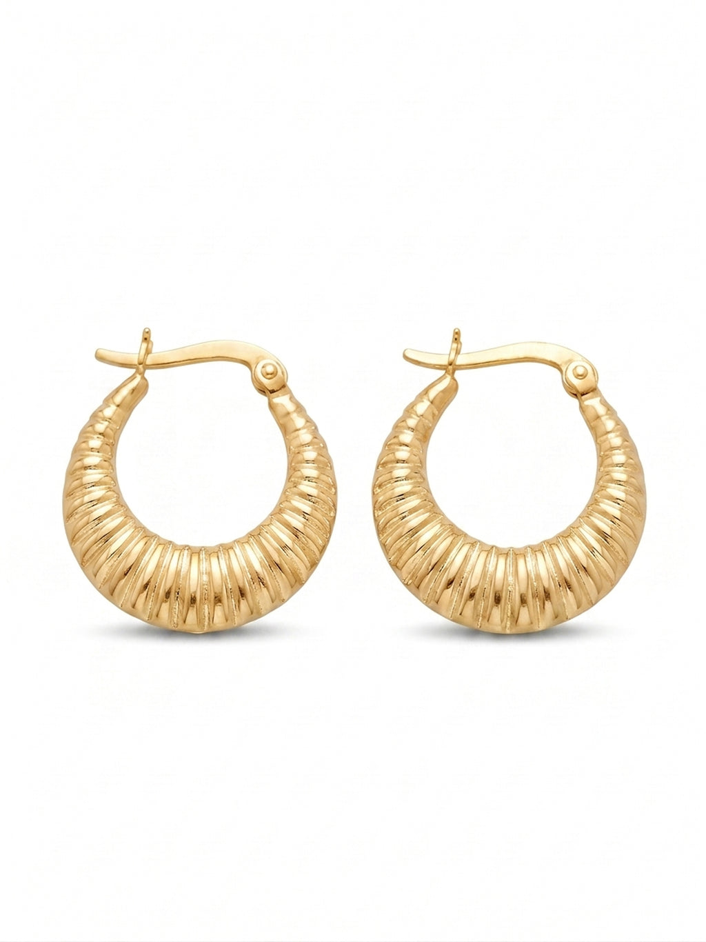 Gilded Ribbed Crescent Hoops