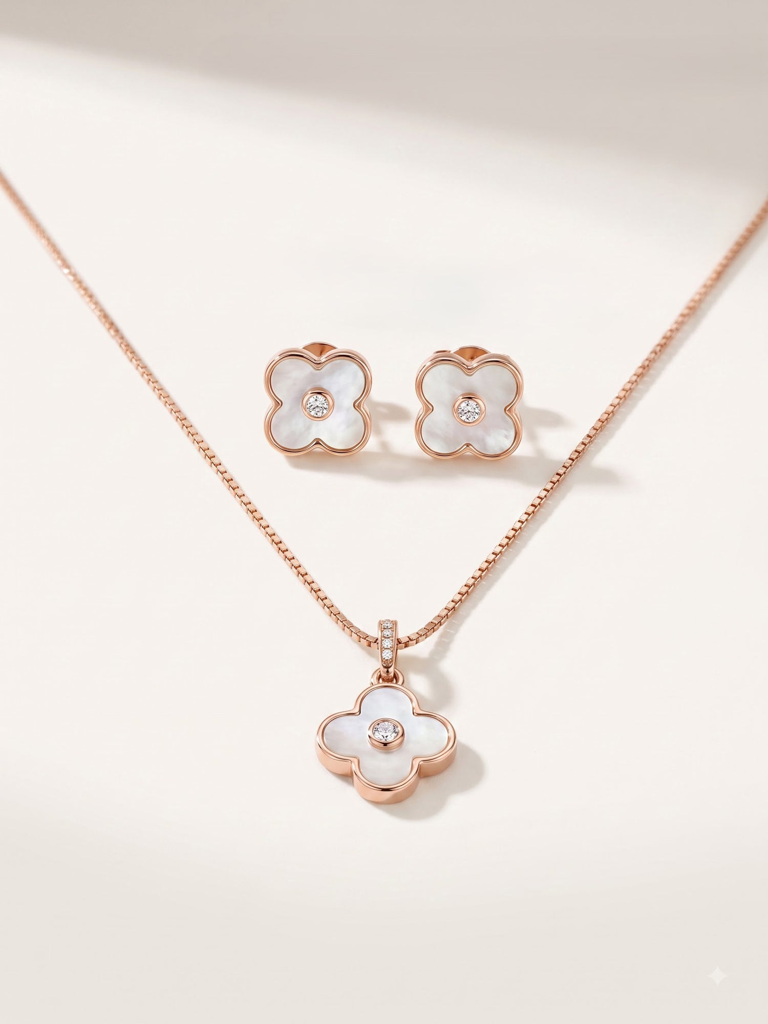 The Celestia Mother-of-Pearl & Diamond Clover Jewelry Set