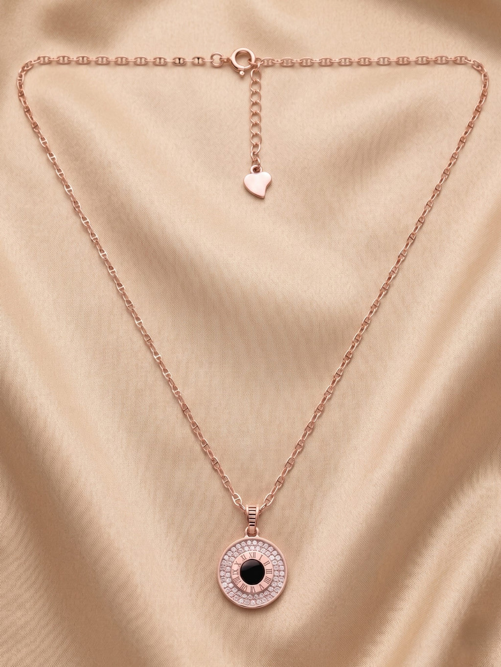 Roseate Roman Numeral Shimmering Medallion Necklace