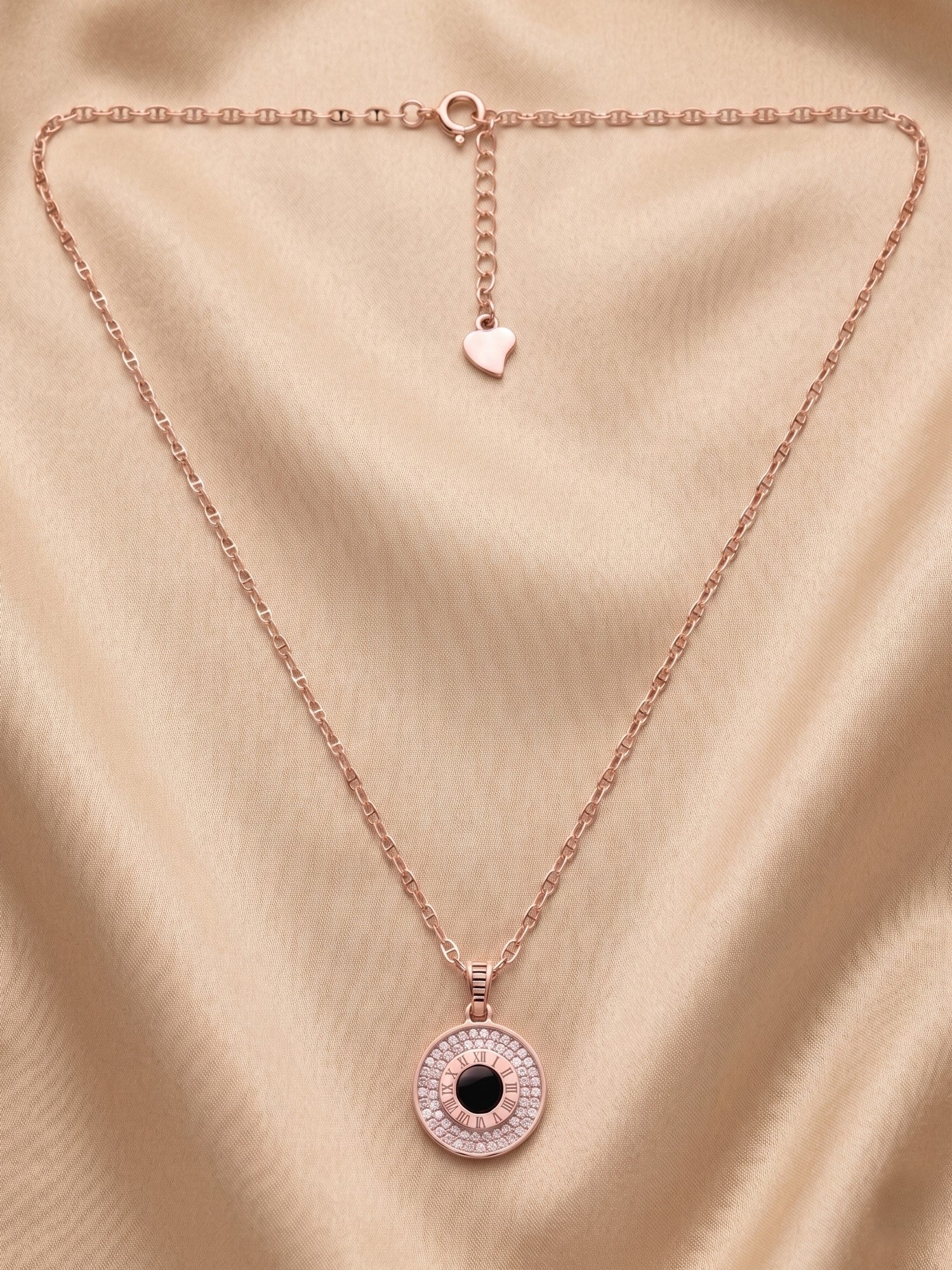 Roseate Roman Numeral Shimmering Medallion Necklace