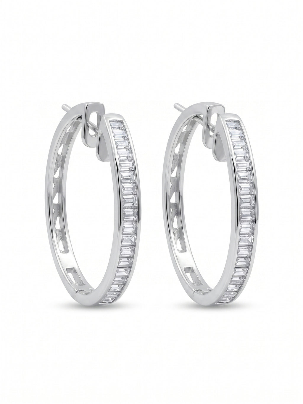 Baguette-Cut Cubic Zirconia Oval Hoop Earrings