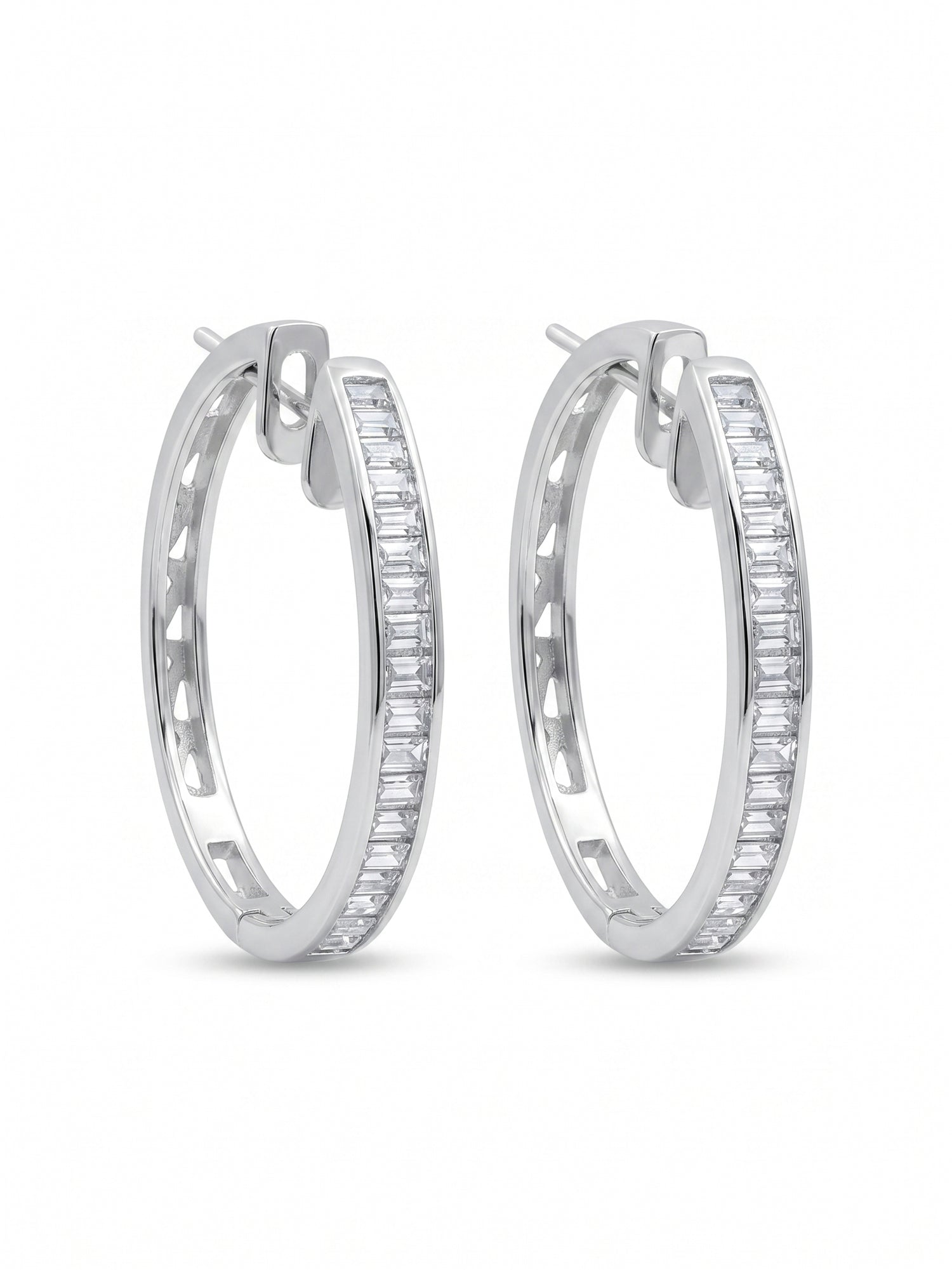 Baguette-Cut Cubic Zirconia Oval Hoop Earrings