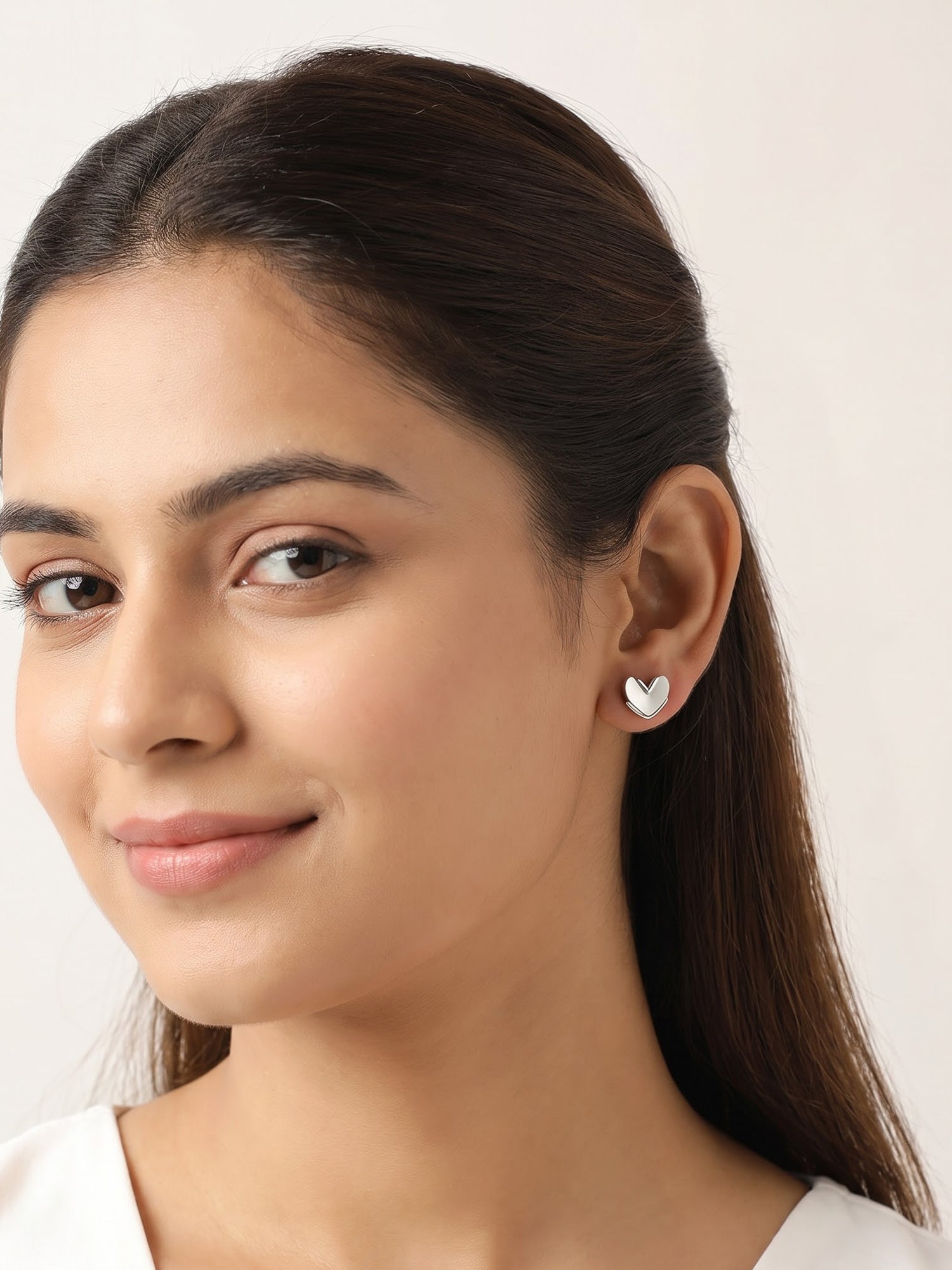 Iridescent Mother-of-Pearl Geometric Heart Stud Earrings
