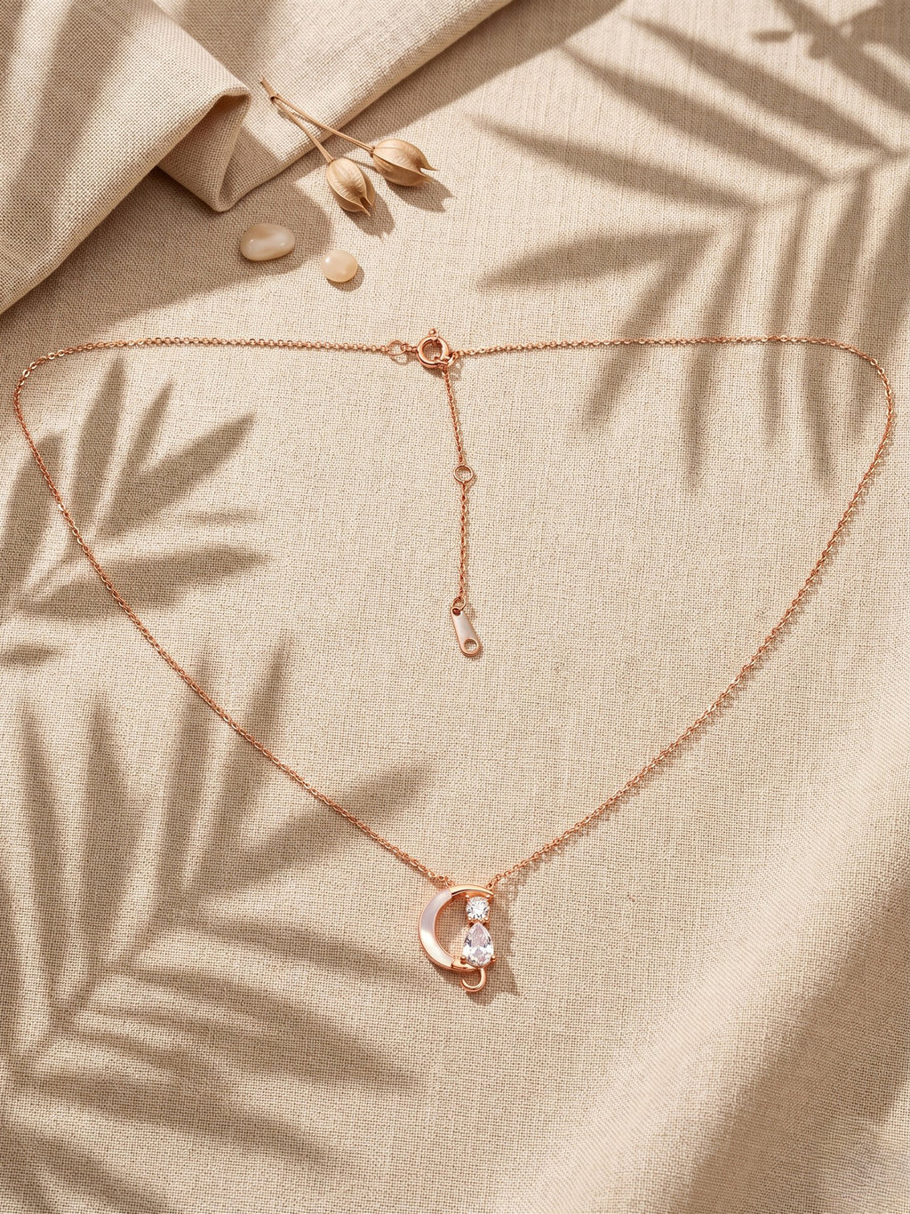 Roseate Celestial Cat & Crescent Moon Pendant Necklace