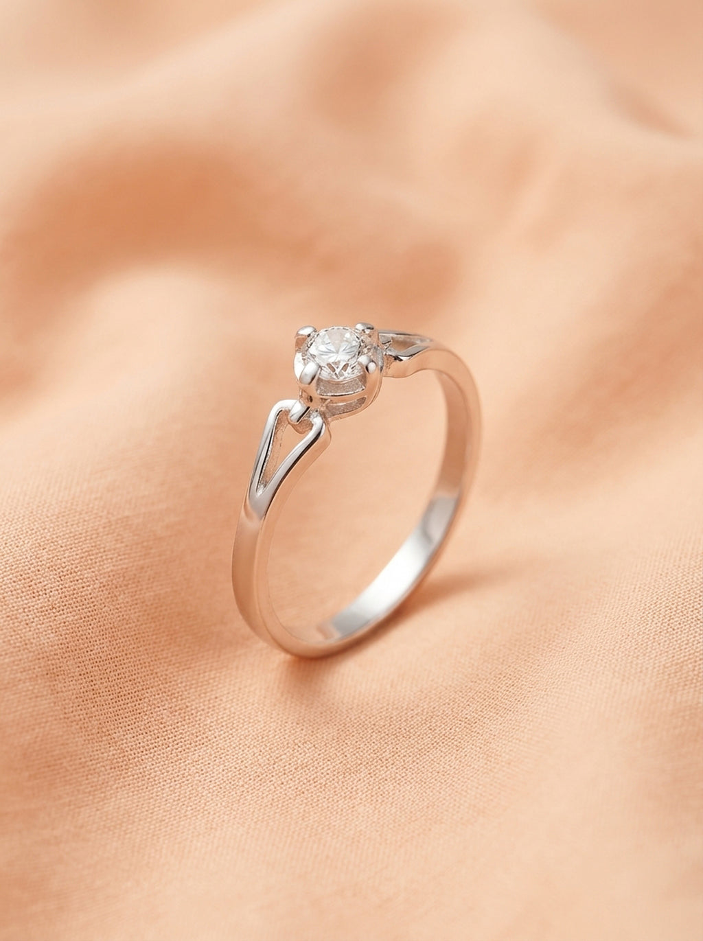 Silver Geometric Split-Shank Solitaire Ring
