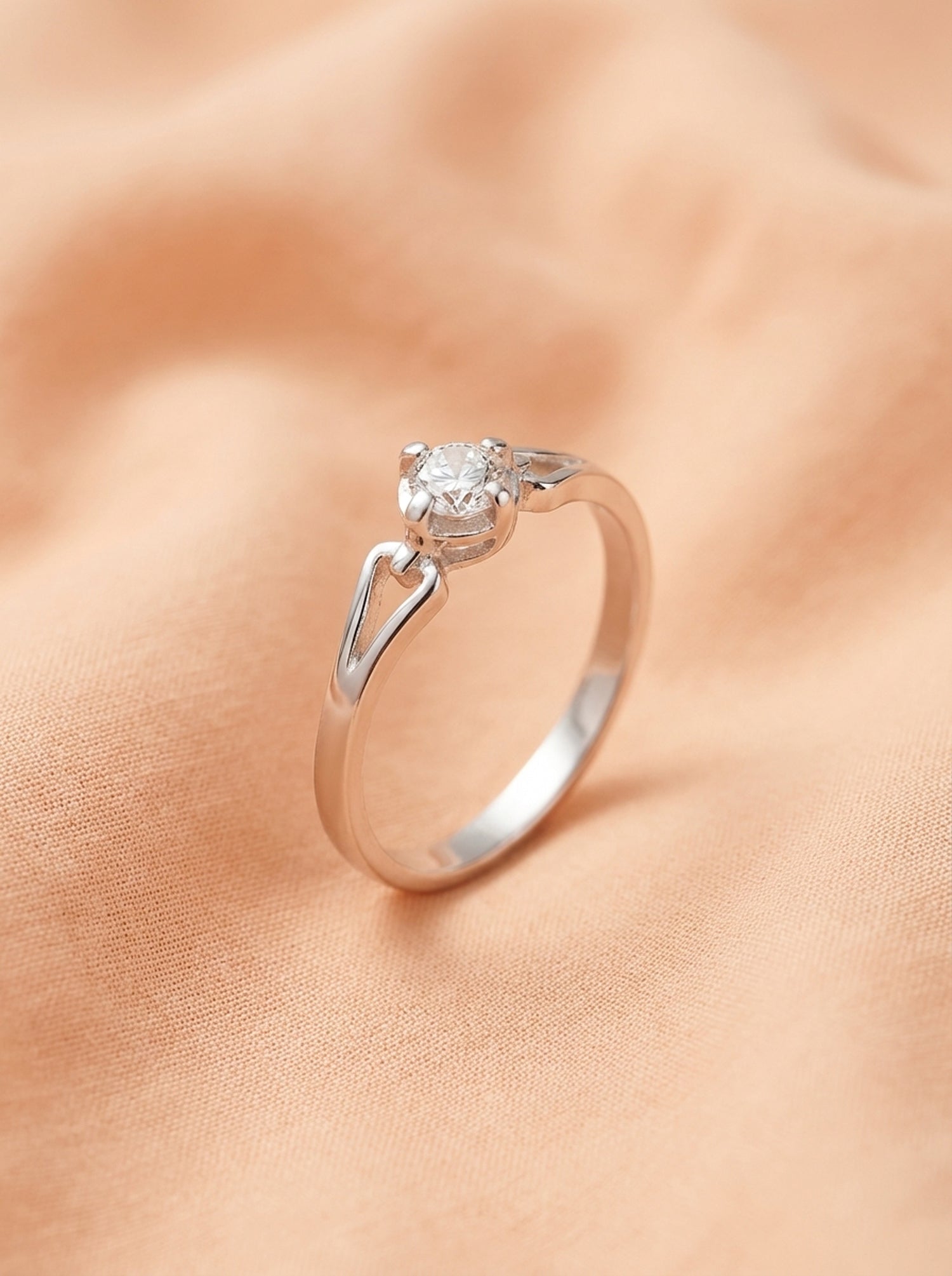 Silver Geometric Split-Shank Solitaire Ring