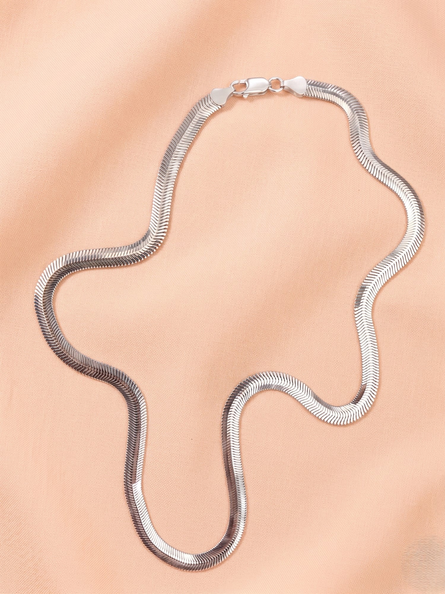Luxe Flat Snake / Herringbone Silver Statement Chain