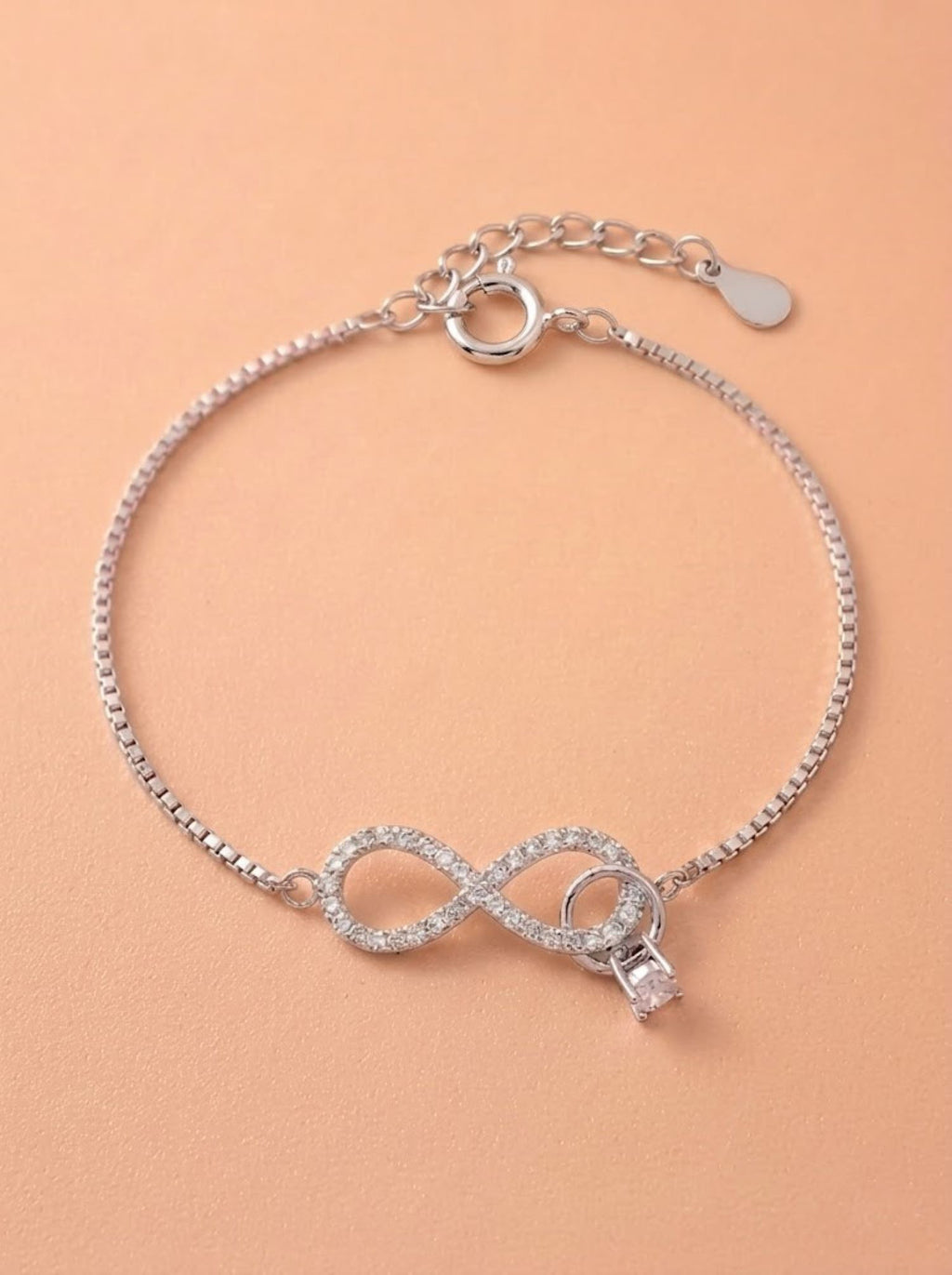 Silver Shimmering Infinity & Radiant Solitaire Bracelet