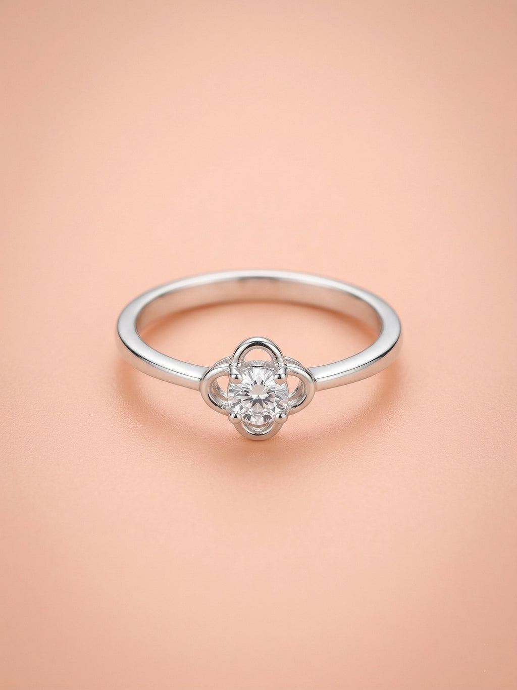 Silver Petal Openwork Solitaire Ring