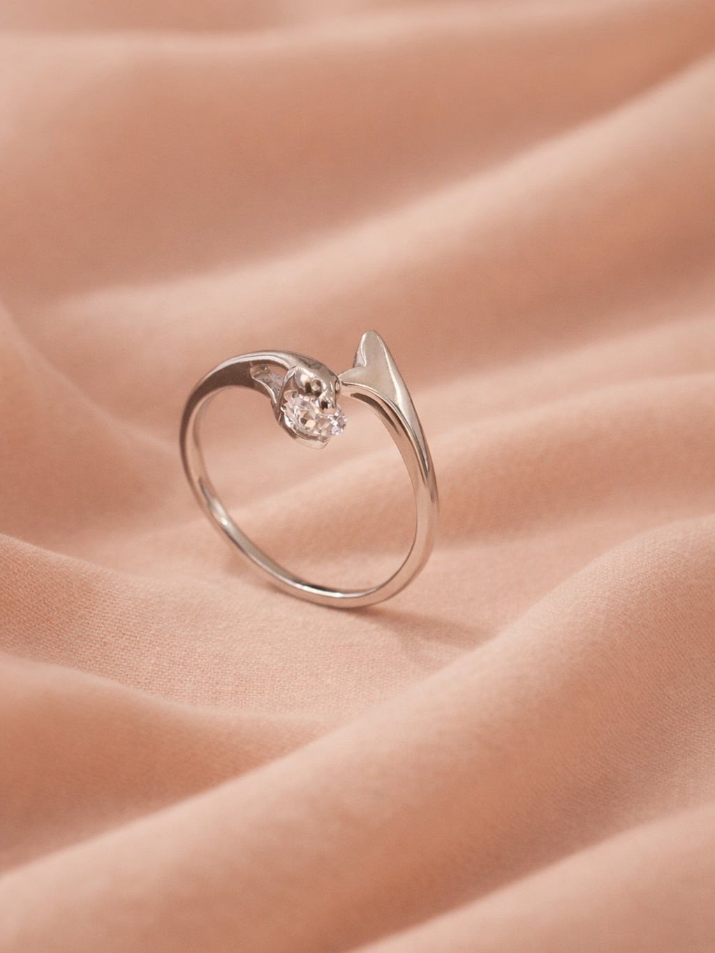 Silver Sculptural Bypass Solitaire Ring