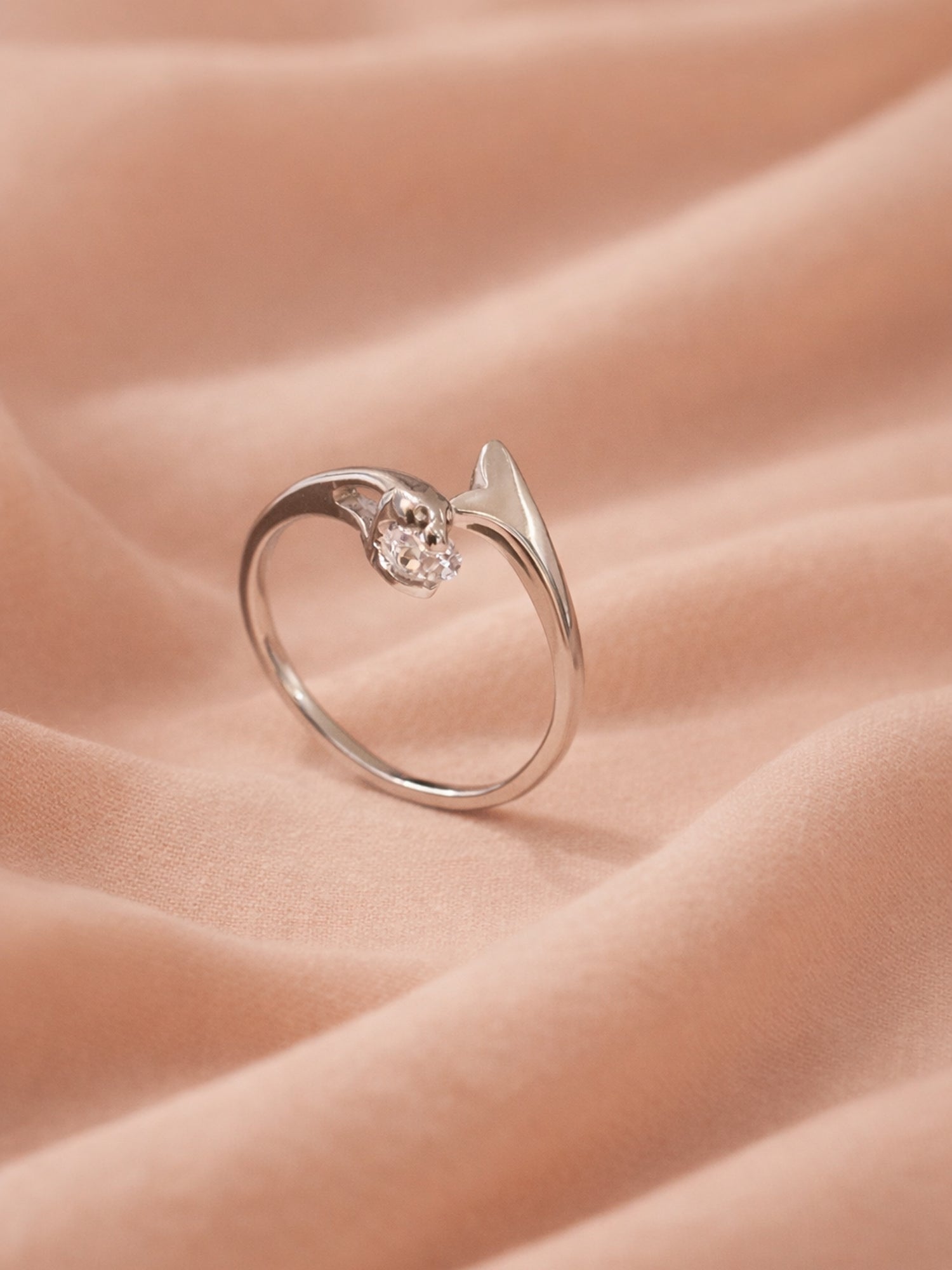 Silver Sculptural Bypass Solitaire Ring