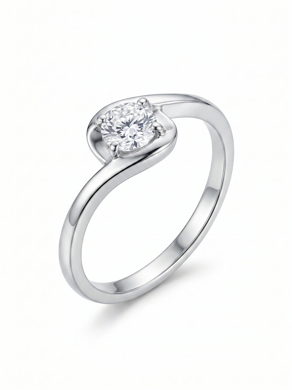 Silver Swirl Solitaire Bypass Ring
