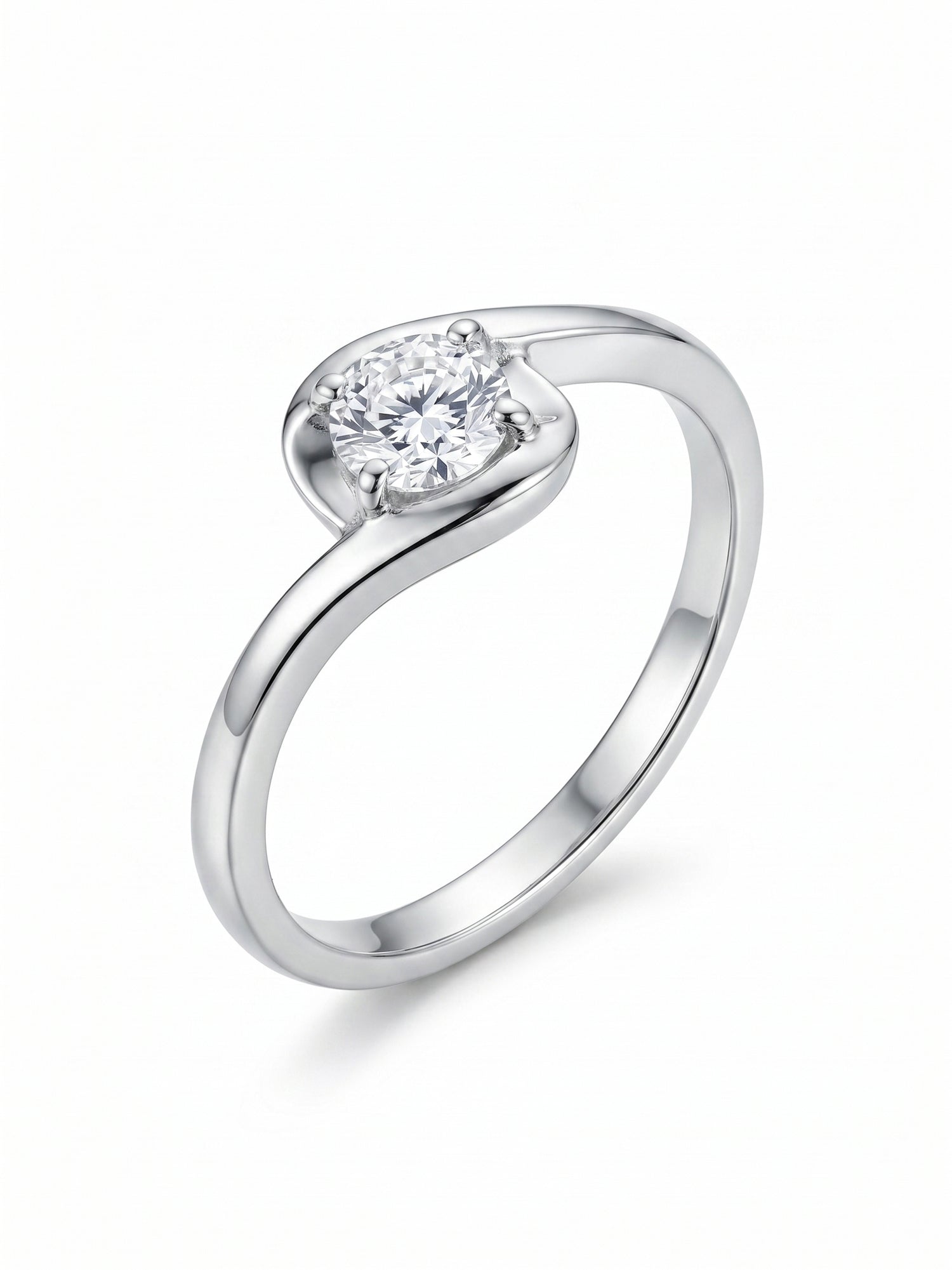 Silver Swirl Solitaire Bypass Ring