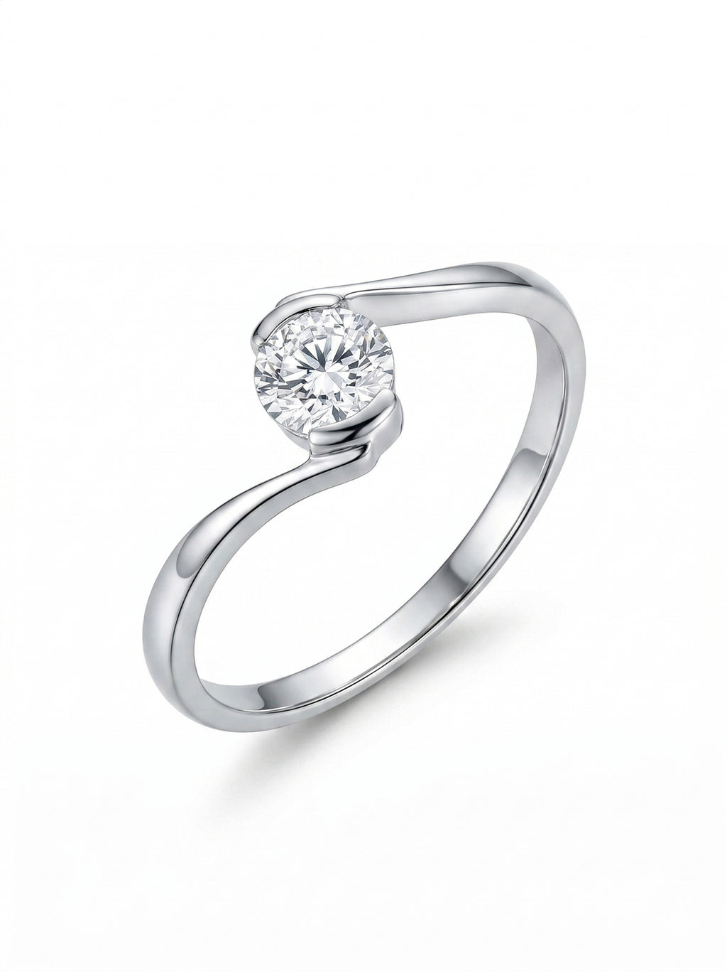 Silver Fluid Contour Solitaire Ring