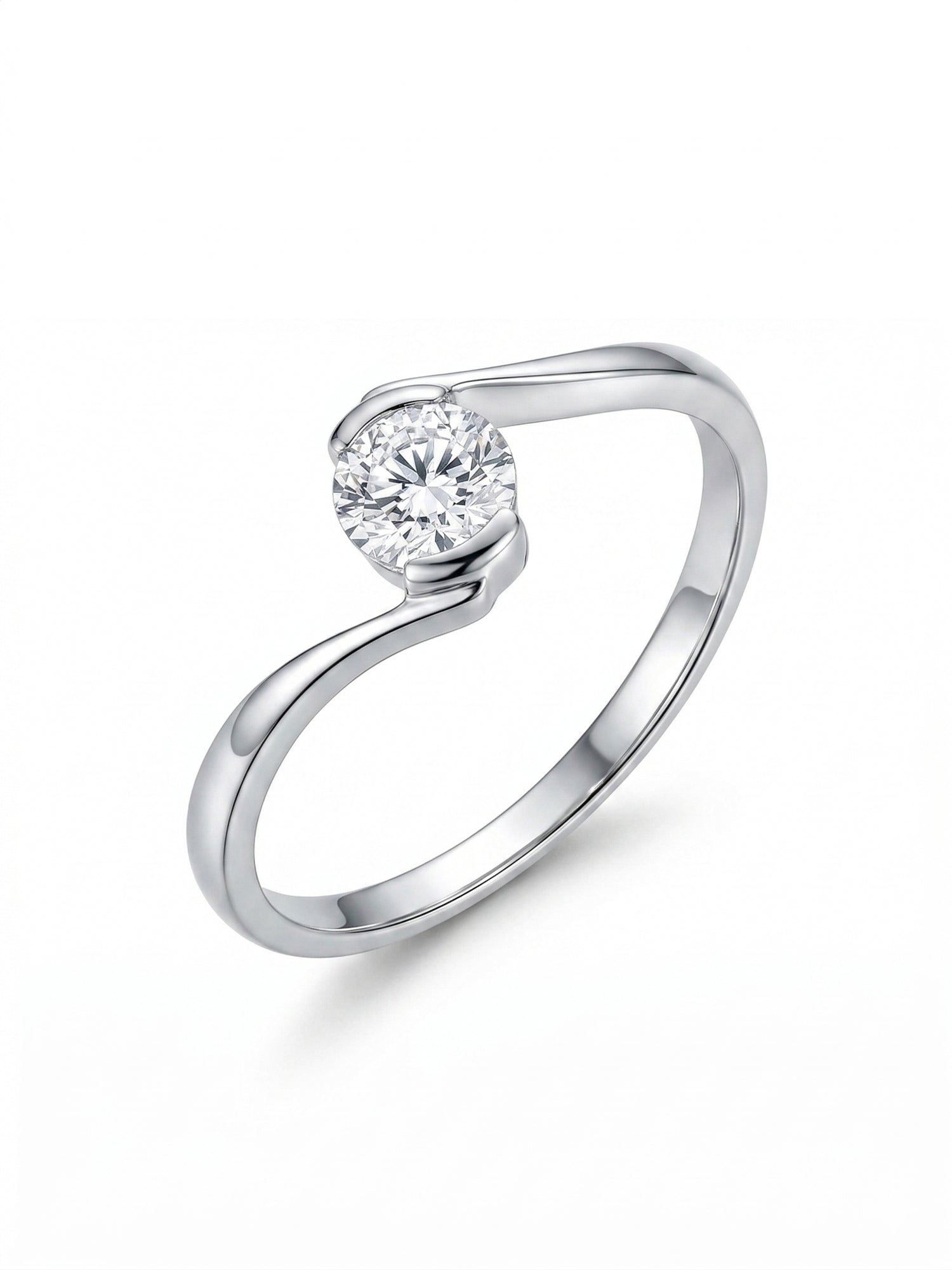 Silver Fluid Contour Solitaire Ring