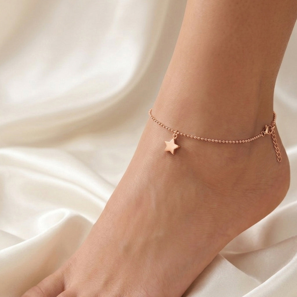 Roseate Celestial Star Charm Bead Anklet Pair