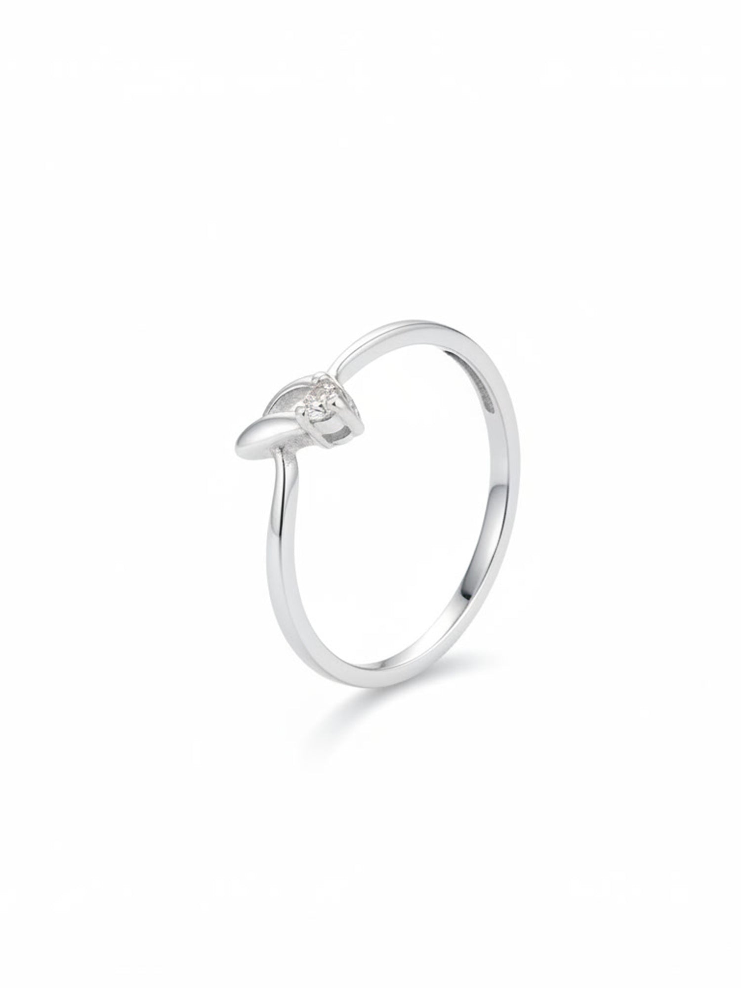 Silver Crescent Solitaire Ring