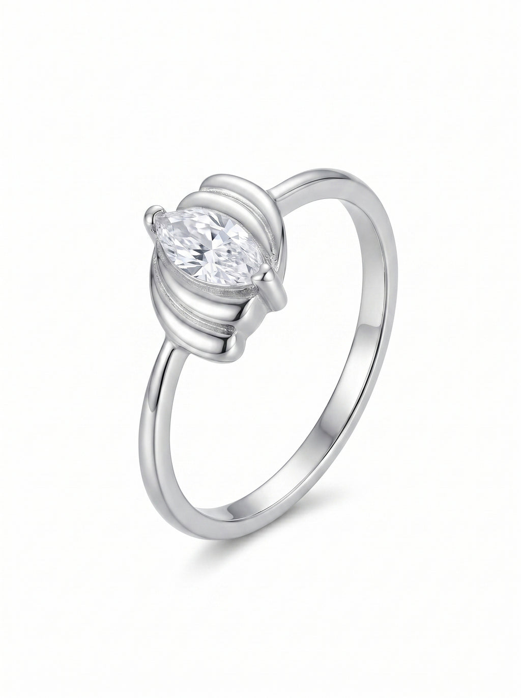 Silver Art Deco Ribbed Marquise Ring