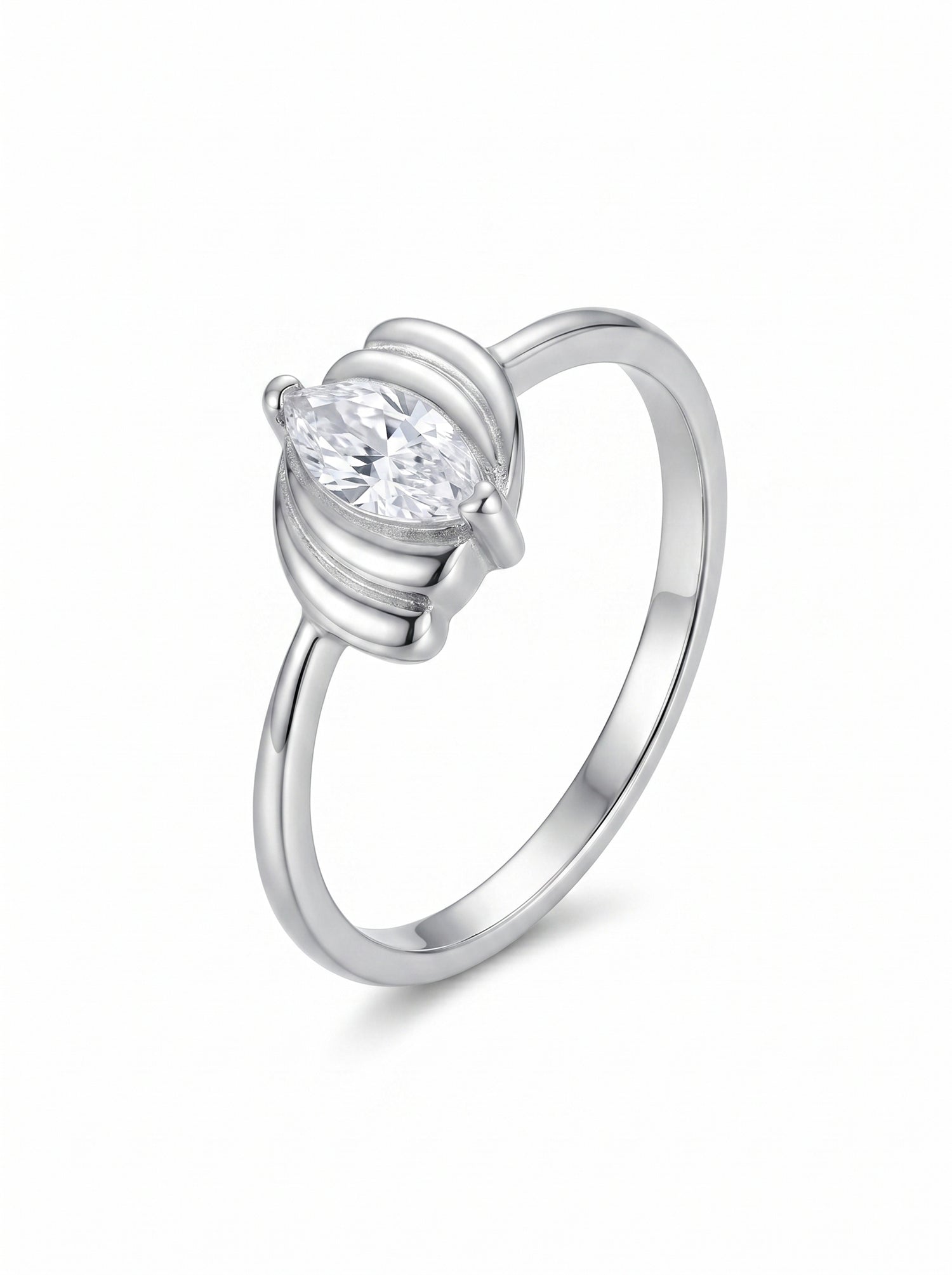 Silver Art Deco Ribbed Marquise Ring