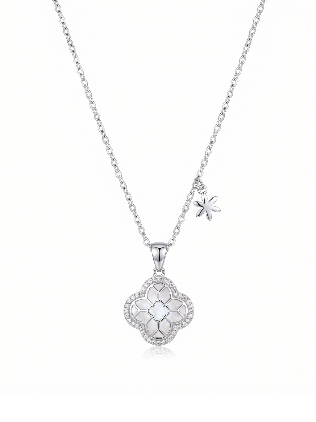 The Flora Luxe Mother-of-Pearl & CZ Clover Pendant Necklace