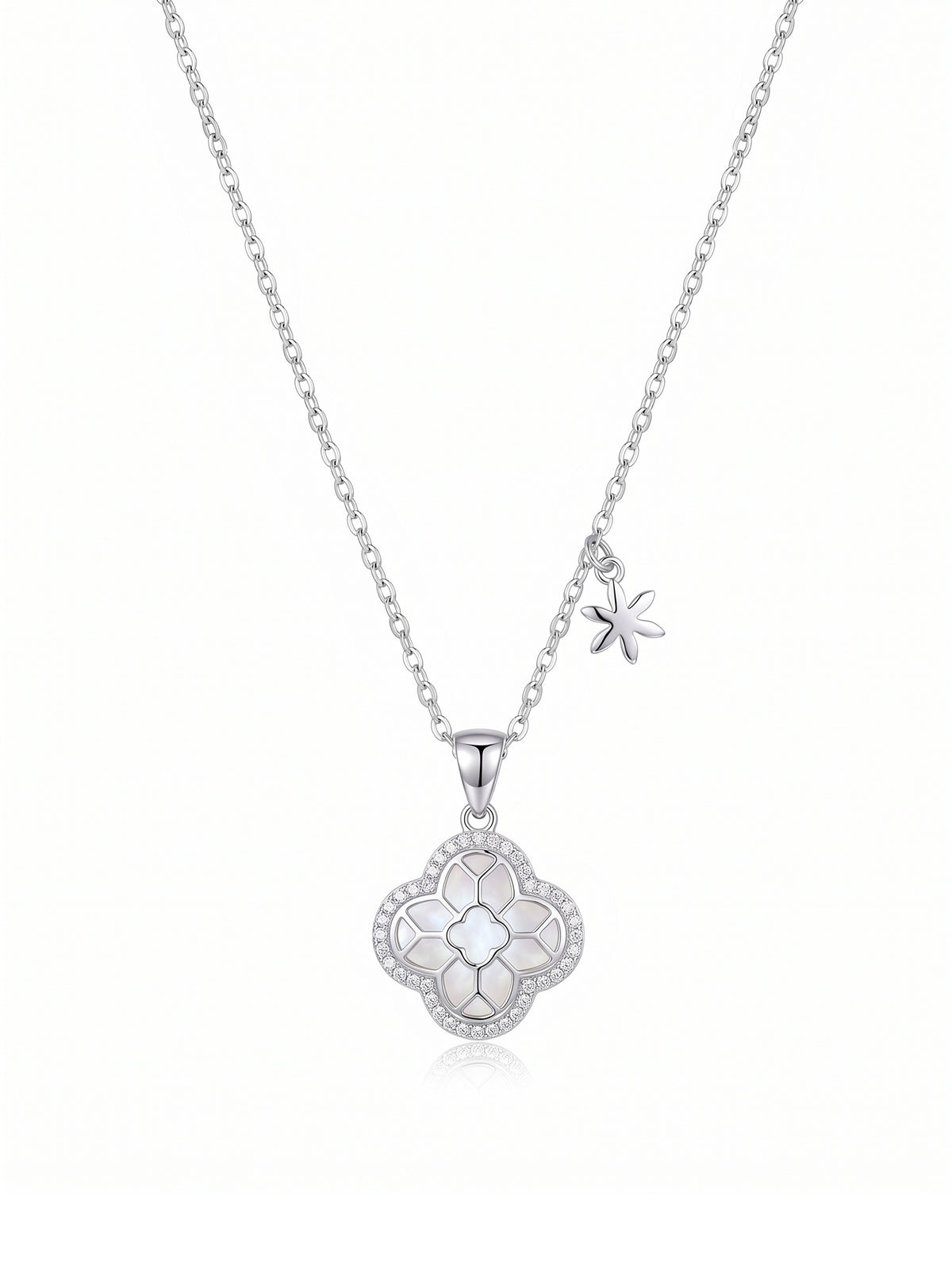 The Flora Luxe Mother-of-Pearl & CZ Clover Pendant Necklace