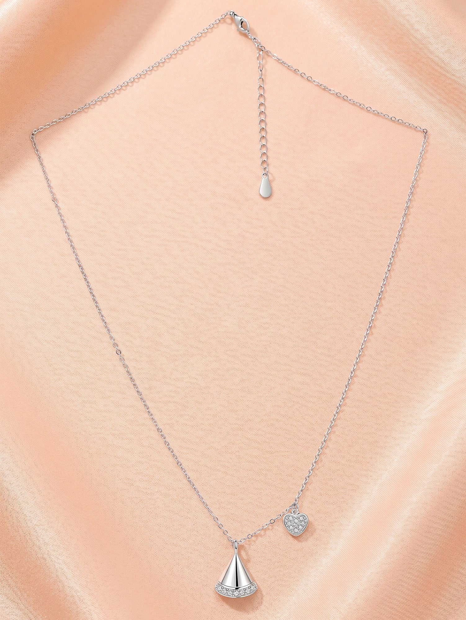 Mother of Pearl Fan & Pavé Heart Charm Necklace