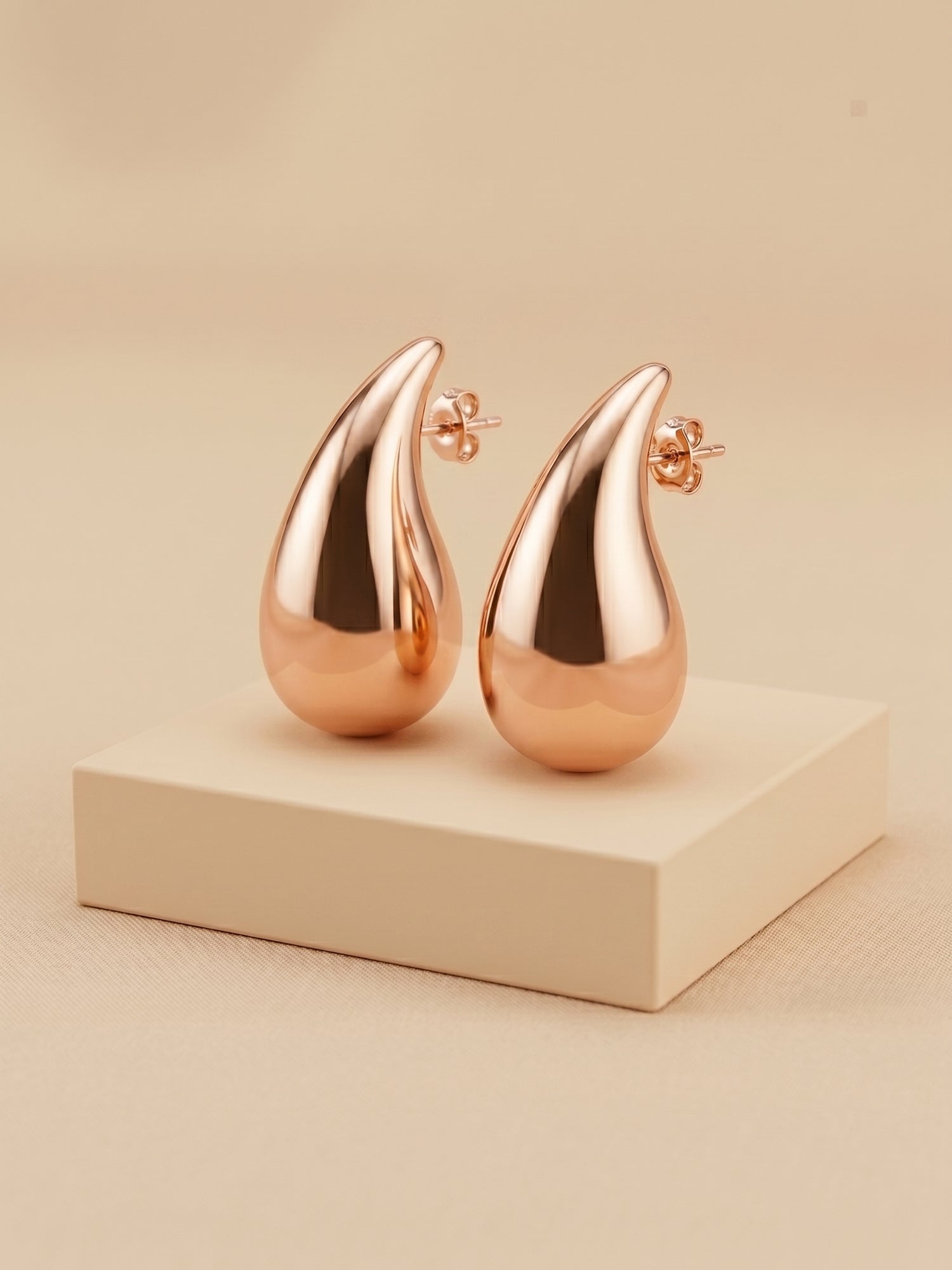 Mirror-Glaze Rose Teardrop Studs
