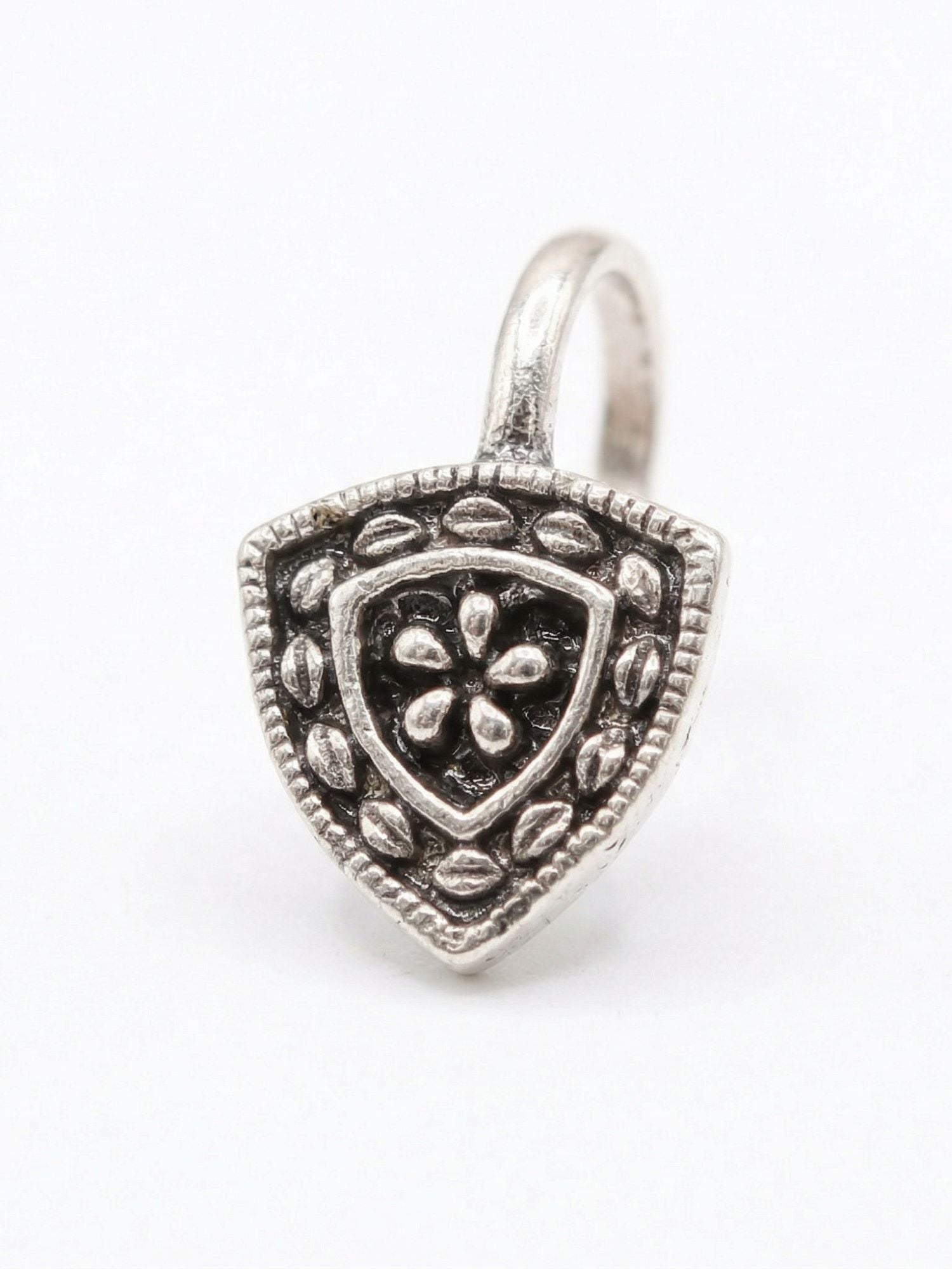 Oxidized Floral Shield Nose Pin